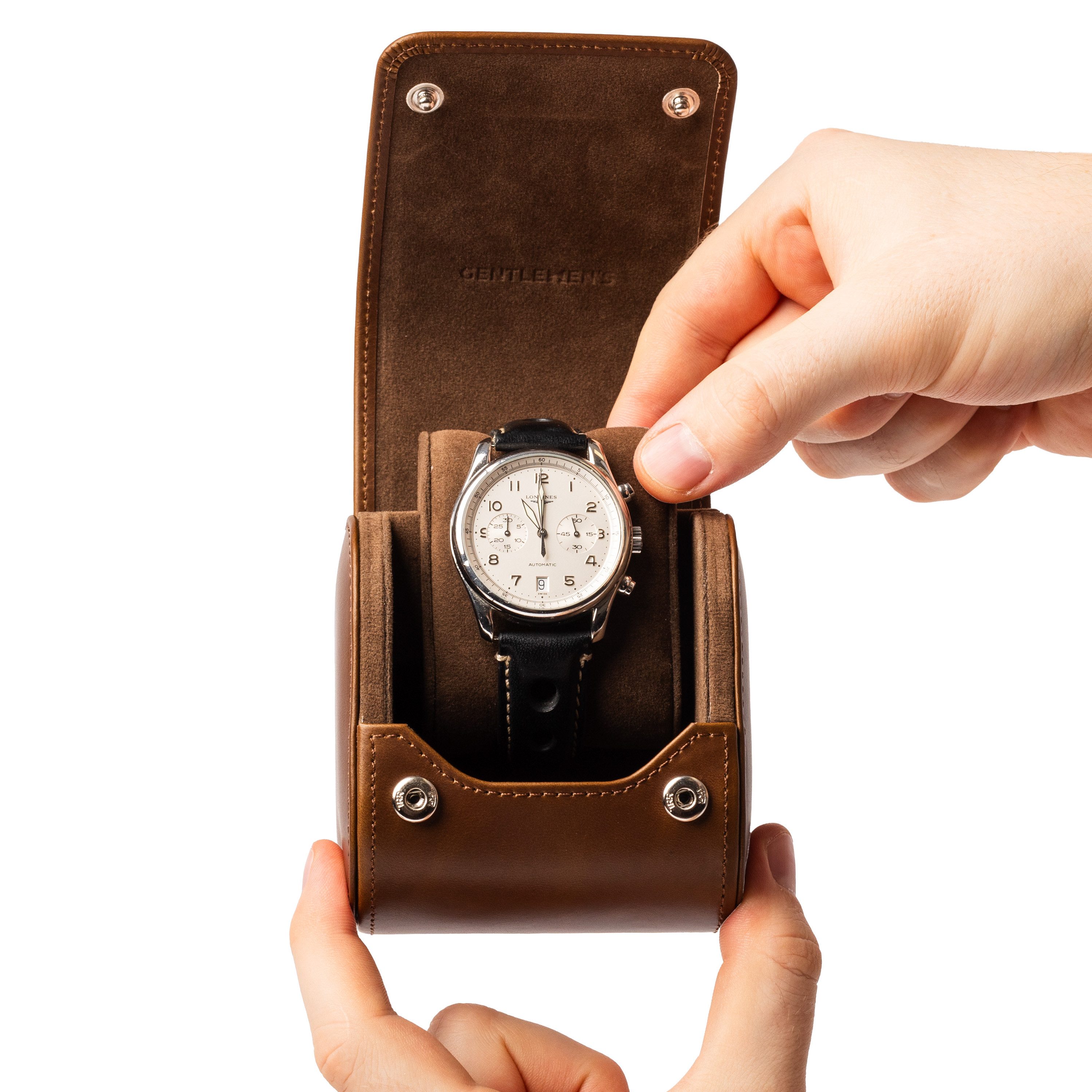 Gentlemen's Uhrenbox Echtleder Watchbox - mit weichem Innenfutter, 100% handgefertigt, ideal auch als Geschenk – Bild 4 von 5