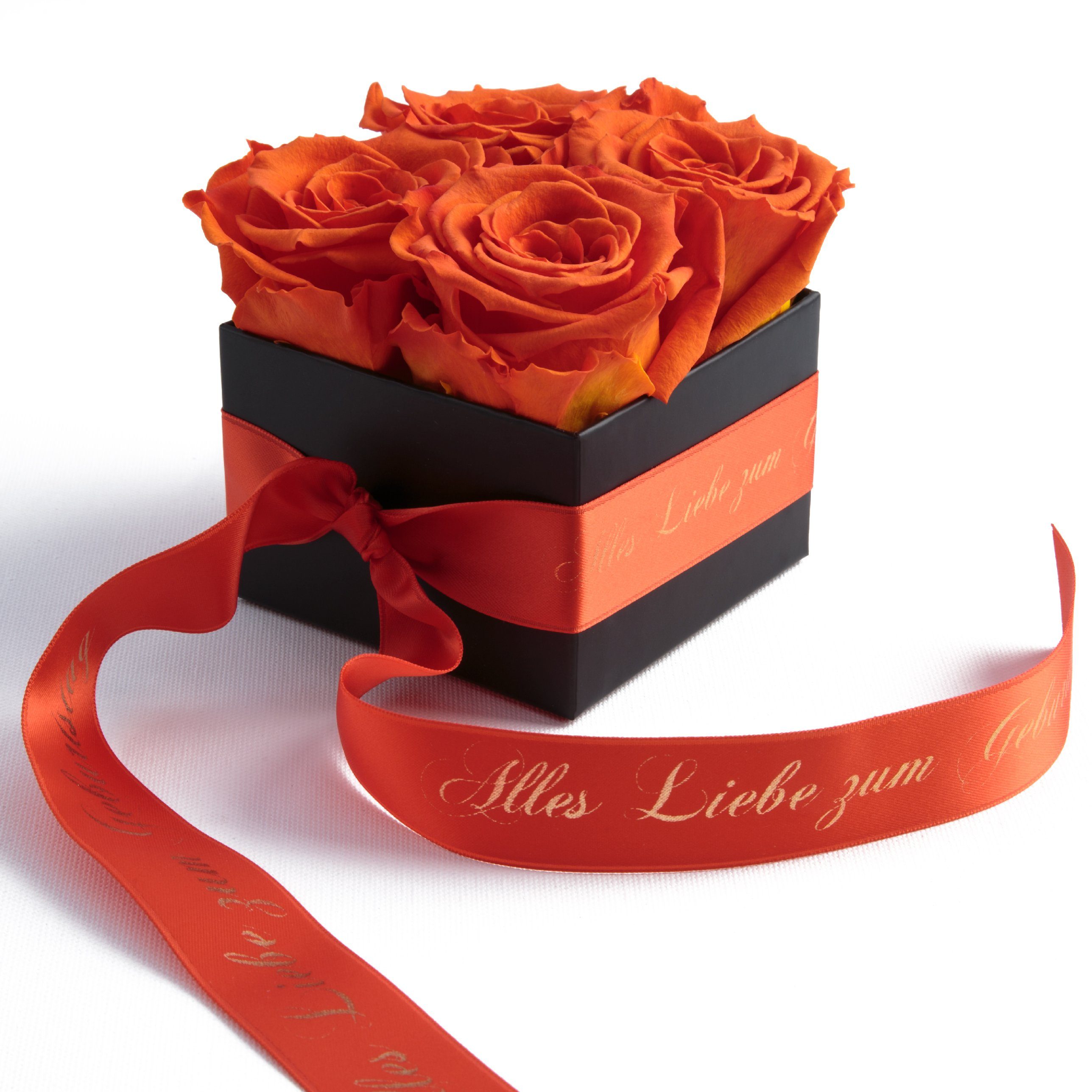 ROSEMARIE SCHULZ Heidelberg Dekoobjekt Rosenbox echte Rosen Alles Liebe zum Geburtstag Geschenk für Frauen (1 St), Echte konservierte Rosen Orange
