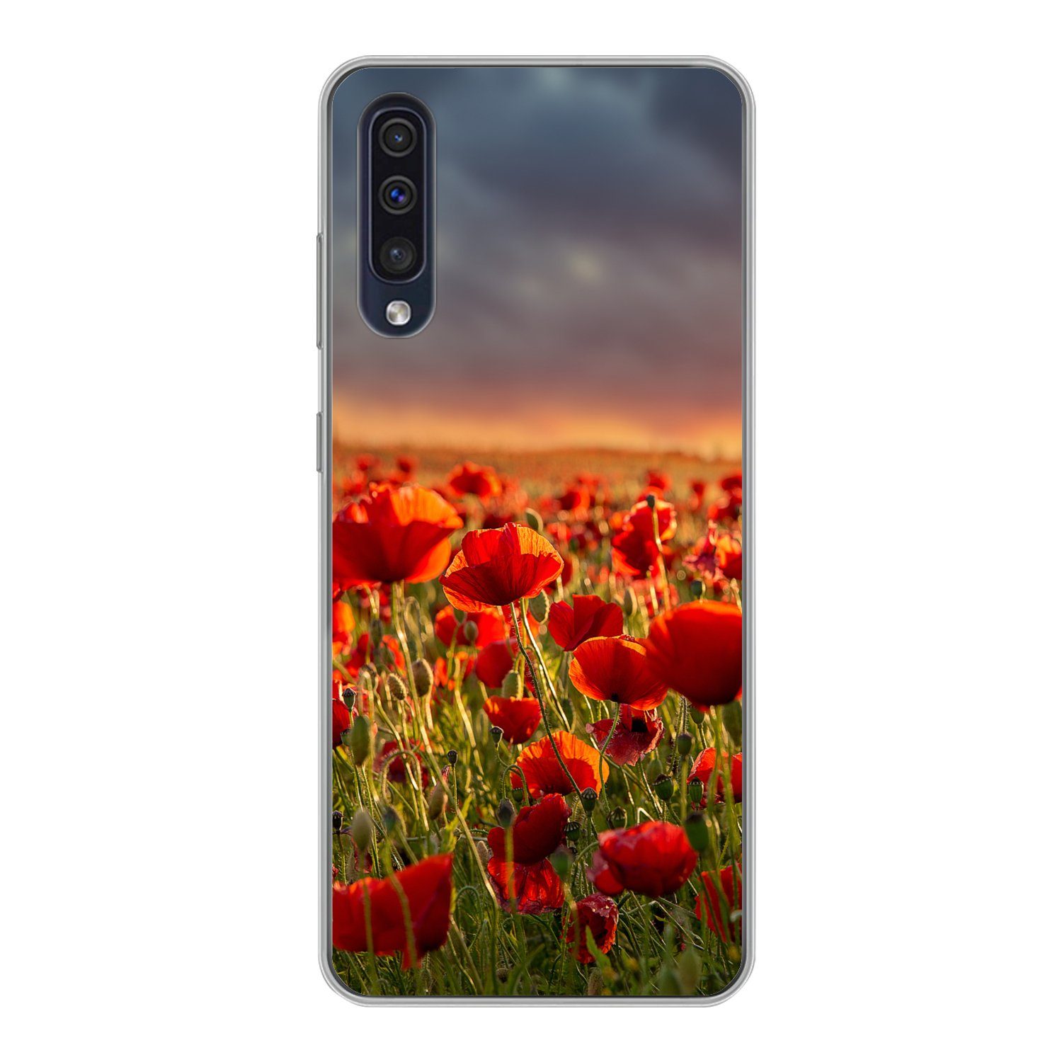 MuchoWow Handyhülle für Samsung Galaxy A30s Sonnenuntergang - Mohnblumen - Rot - Blumen -, Smartphone-Bumper, Print, Handy Schutzhülle Dünn