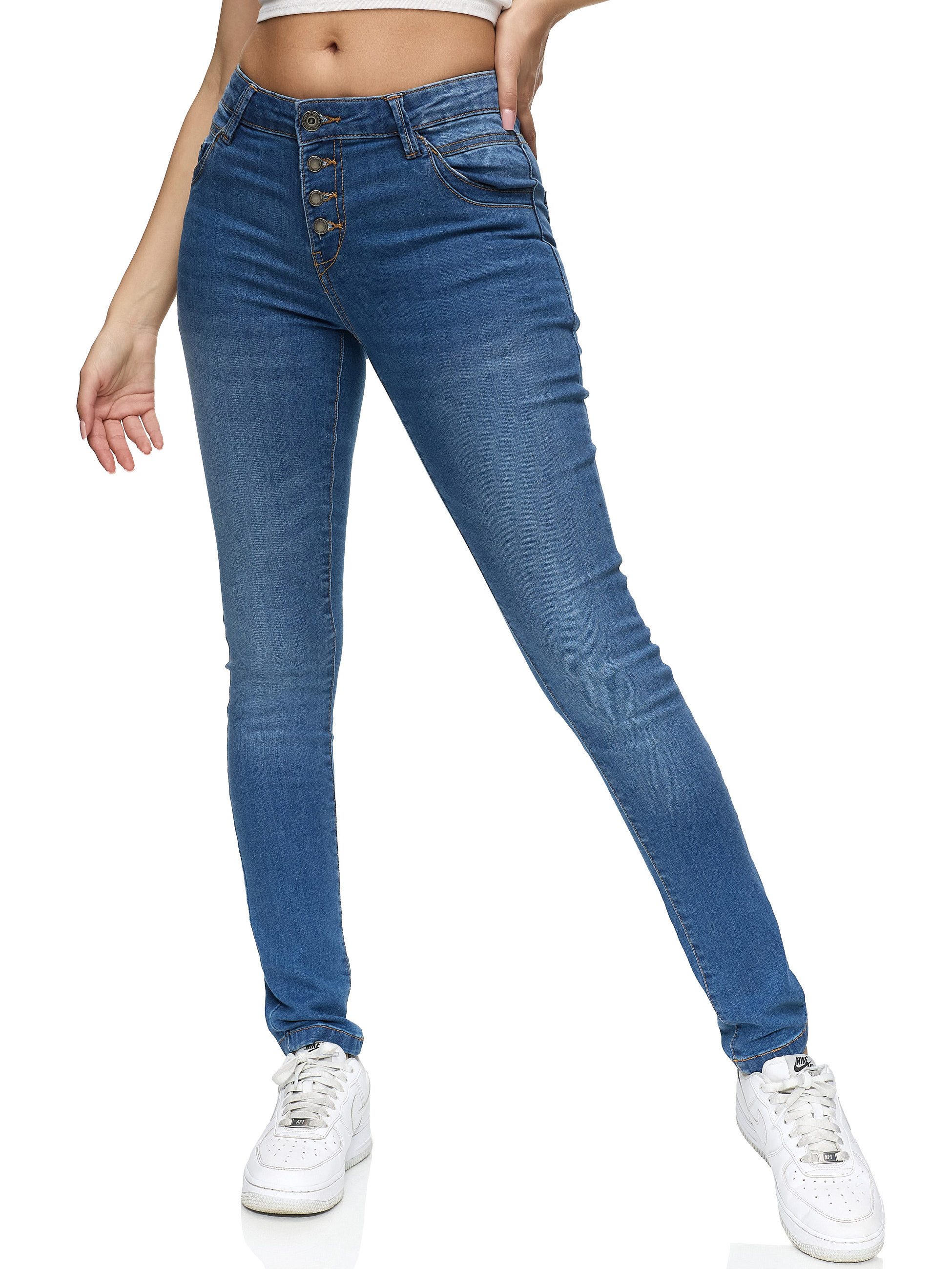 REPUBLIX Stretch-Jeans ISLA Damen Knopf Mid Waist Stretch Denim Jeans