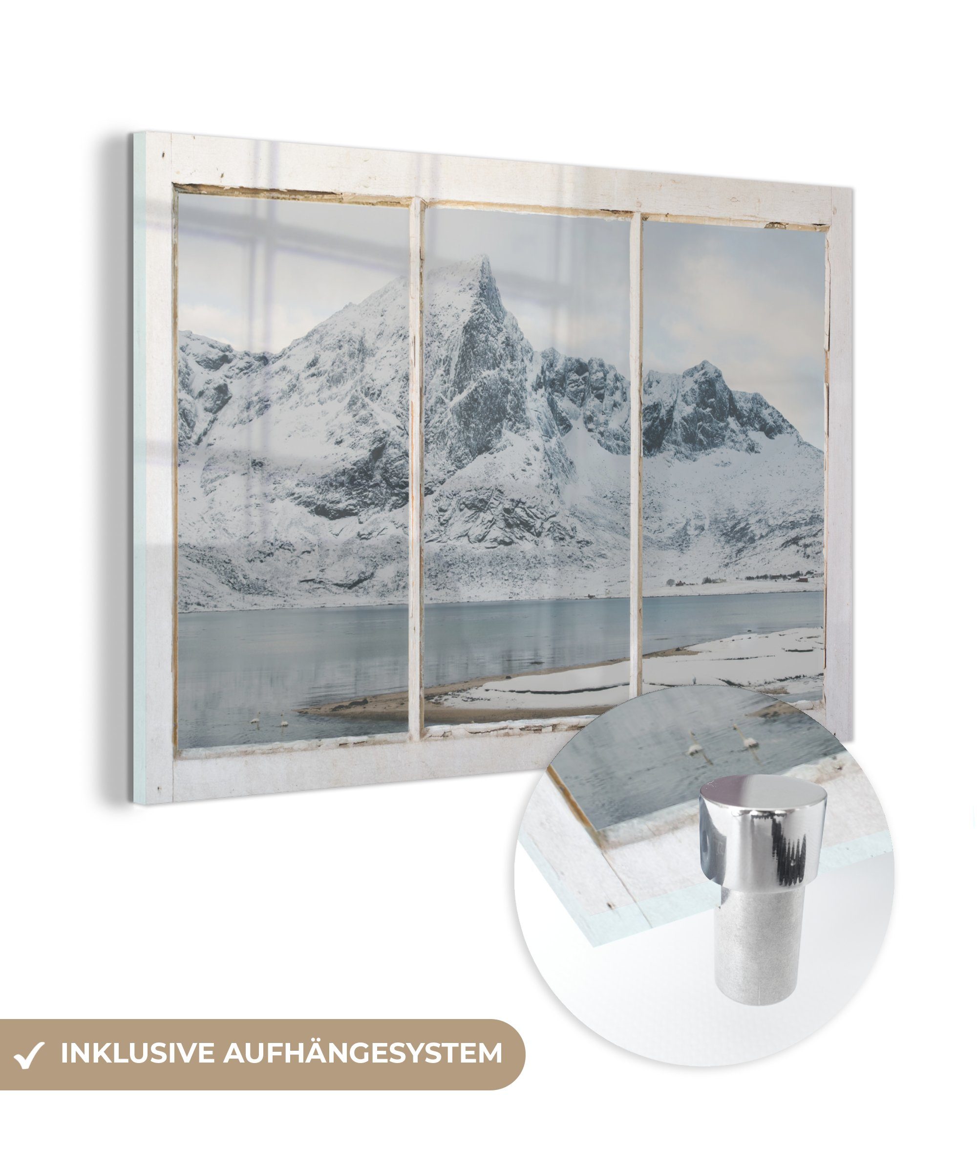 MuchoWow Acrylglasbild Ansicht auf Bilder Glas Wanddekoration - - Landschaft (1 Glasbilder Schnee, Foto St), - Glas auf - - Wandbild