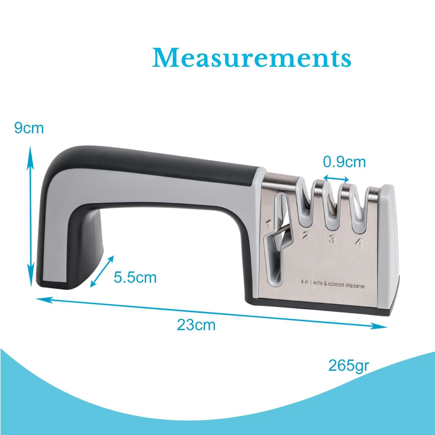 Intirilife Messerschärfer, 4-in-1 Messerschleifer in SCHWARZ - Messerschärfer aus Edelstahl