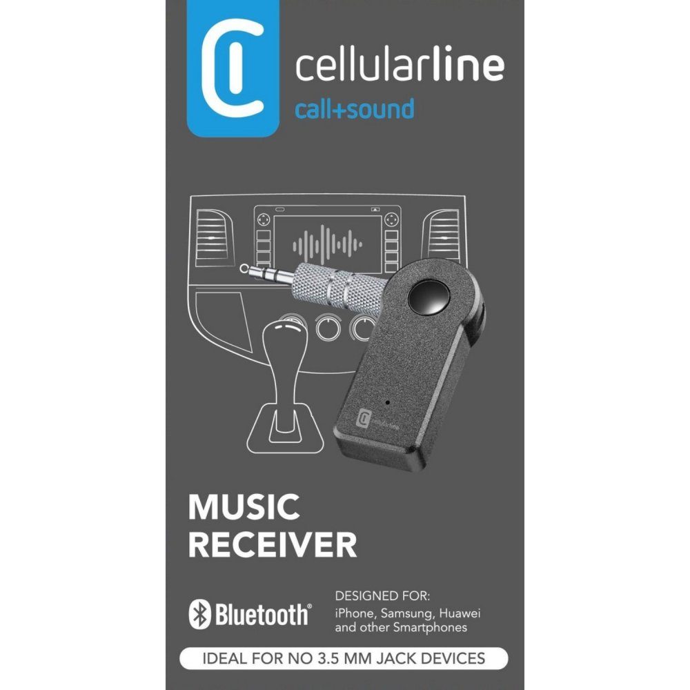 Cellularline BTMUSICRECEIVERK - Bluetooth-Empfänger - schwarz Smartphone-Adapter 3,5-mm-Klinke zu 3,5-mm-Klinke