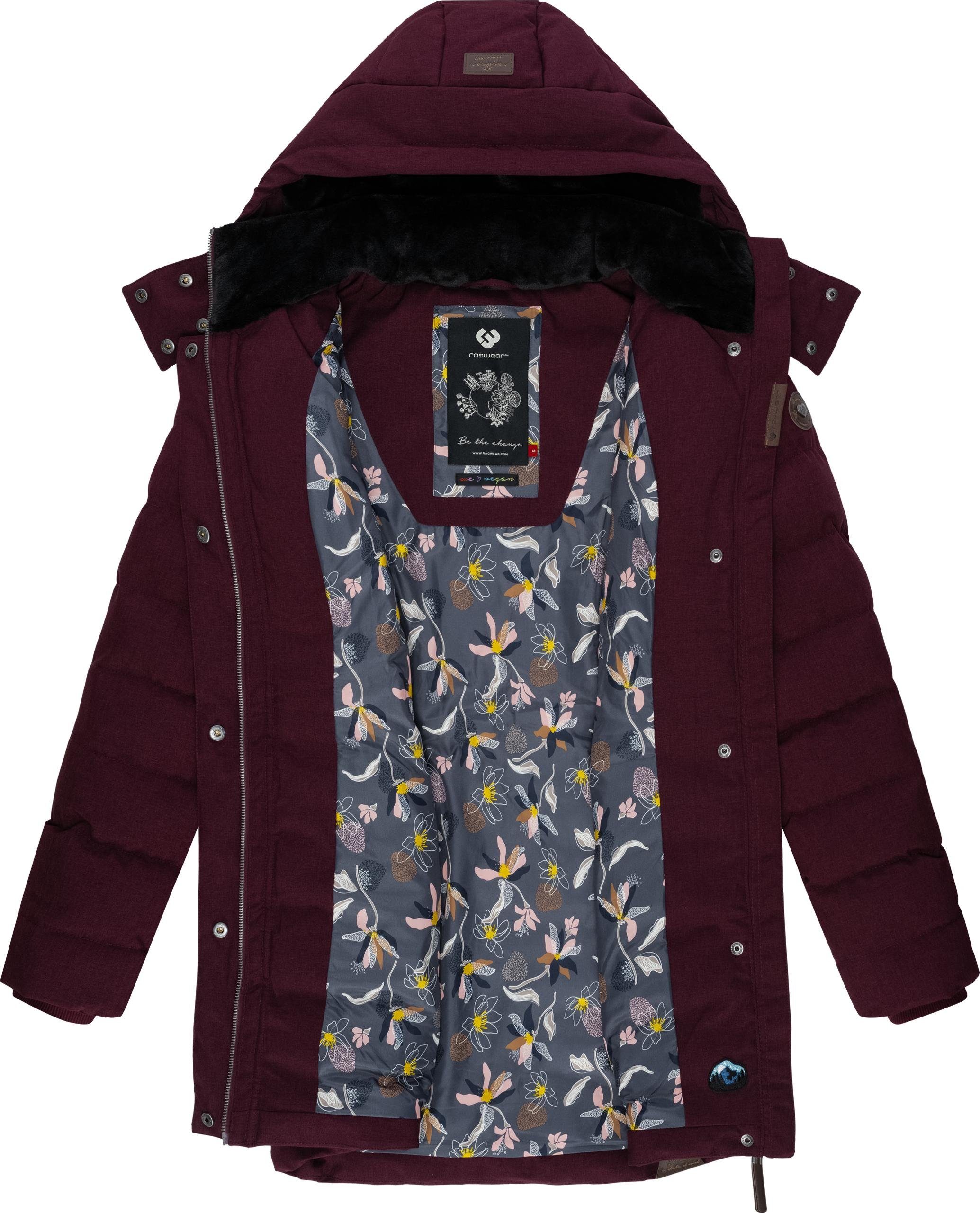 Ragwear Kurzmantel Ashanta Wasserdichter Winterparka mit gefütterter Kapuze