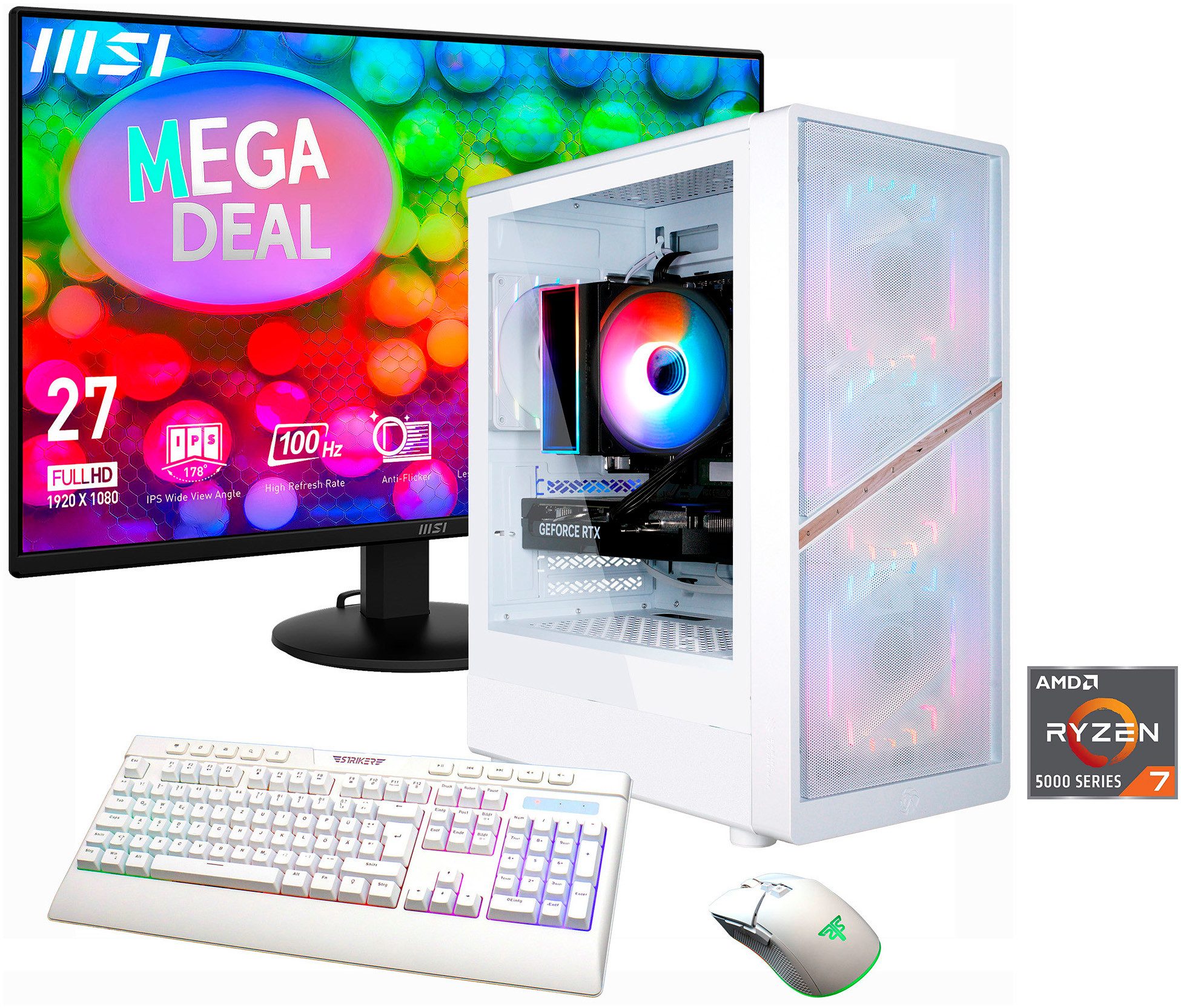 GAMEMAX MegaDeal AERIS MW 2862 AMD Ryzen 7 5700X 32GB 1TB SSD RTX 5060 Gaming-PC-Komplettsystem (27", AMD Ryzen 7 5700X, RTX 5060, 32 GB RAM, 1000 GB SSD, Windows 11 + MSI PRO MP272L LCD-Monitor, 68,6cm (27)