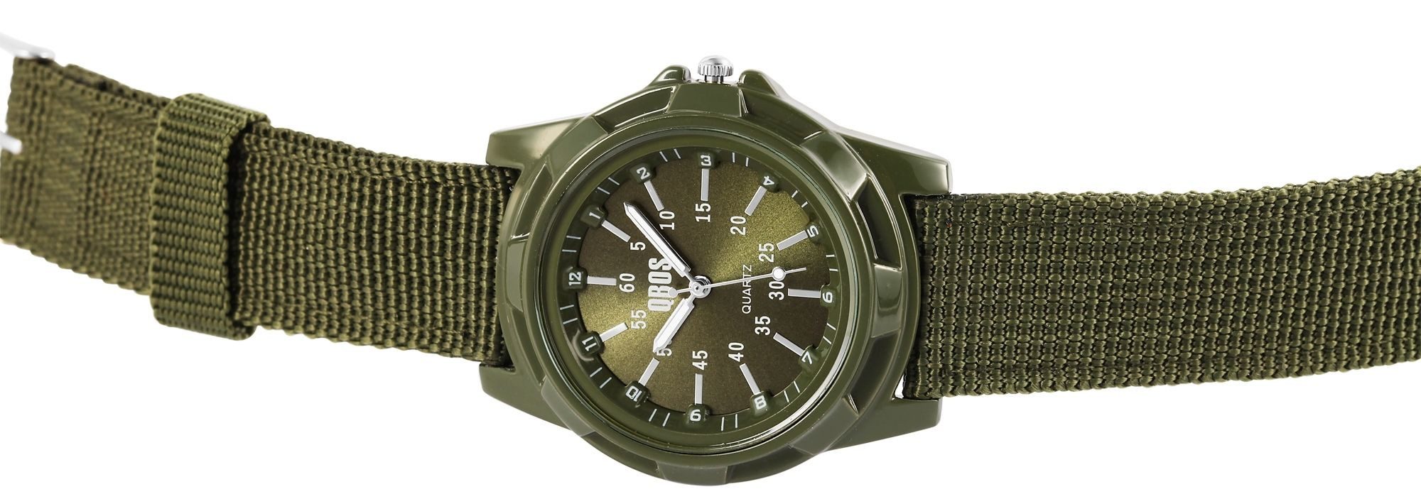 Qbos Quarzuhr Mineralglas, Herrenuhr Textil