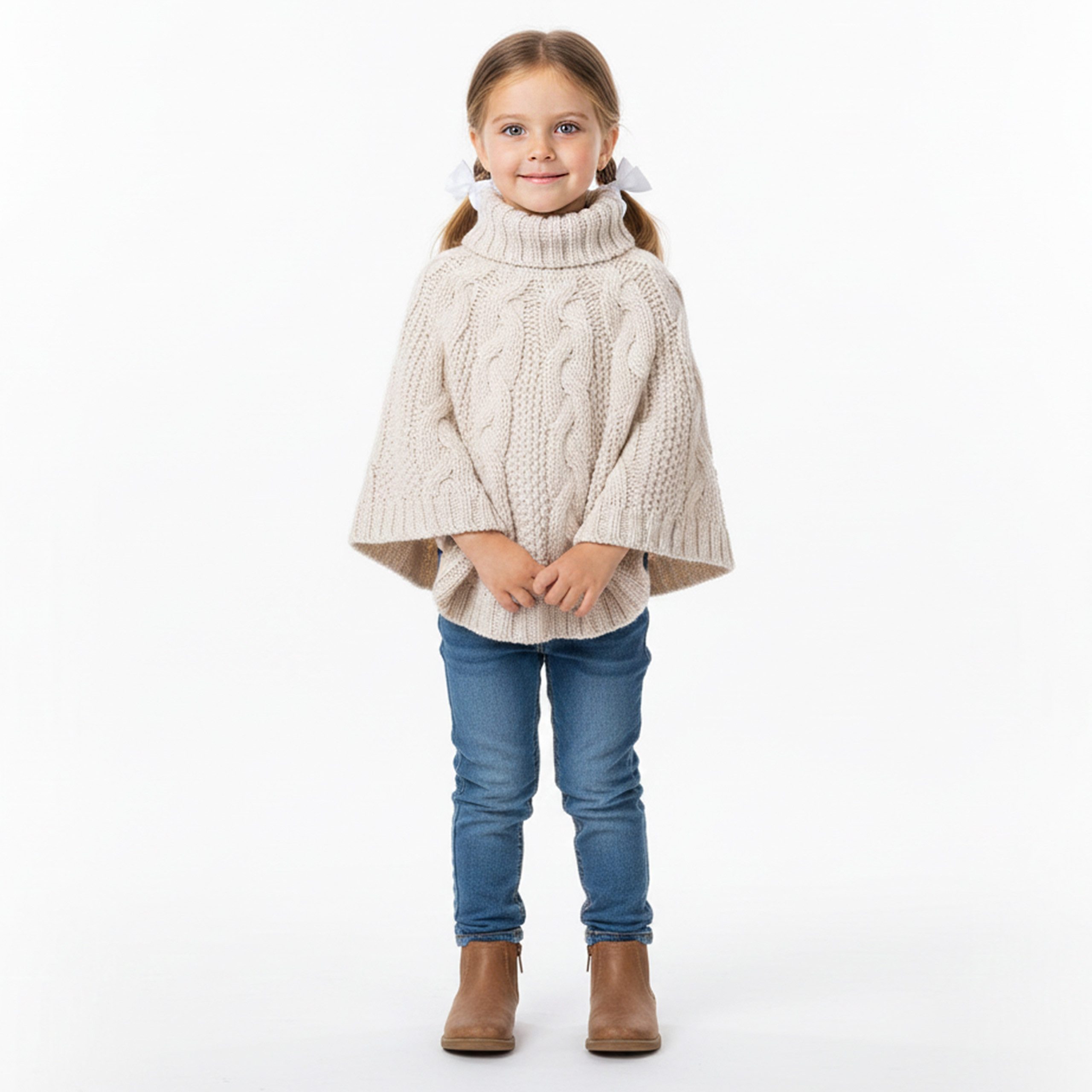 Sarcia.eu Poncho Beiger Kinderponcho für Mädchen – weicher Strick, warm und bequem