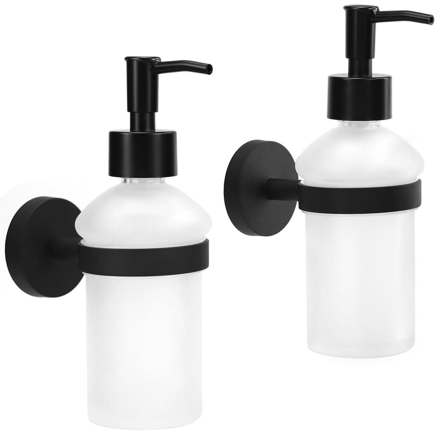 LuxusKollektion Seifenspender Seifenspender Wandmontage Glas Edelstahl Schwarz 200ml
