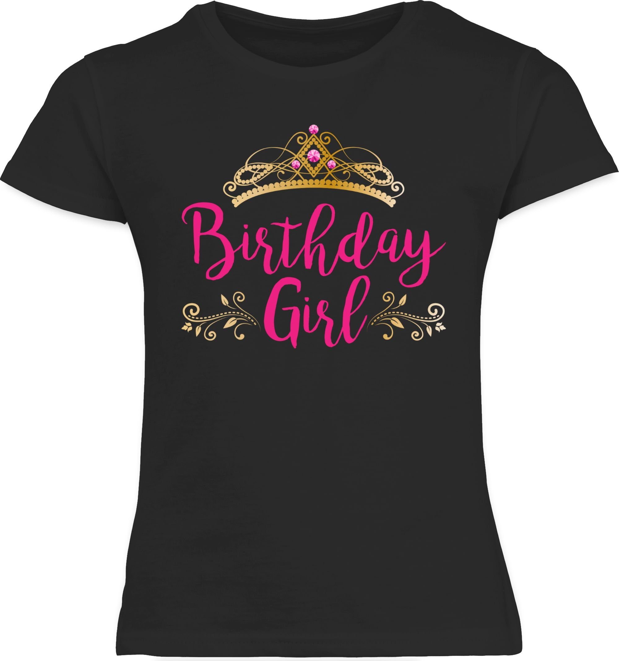 Geburtstag Girl T-Shirt 2 Schwarz Birthday Shirtracer Kinder Krone Geschenk