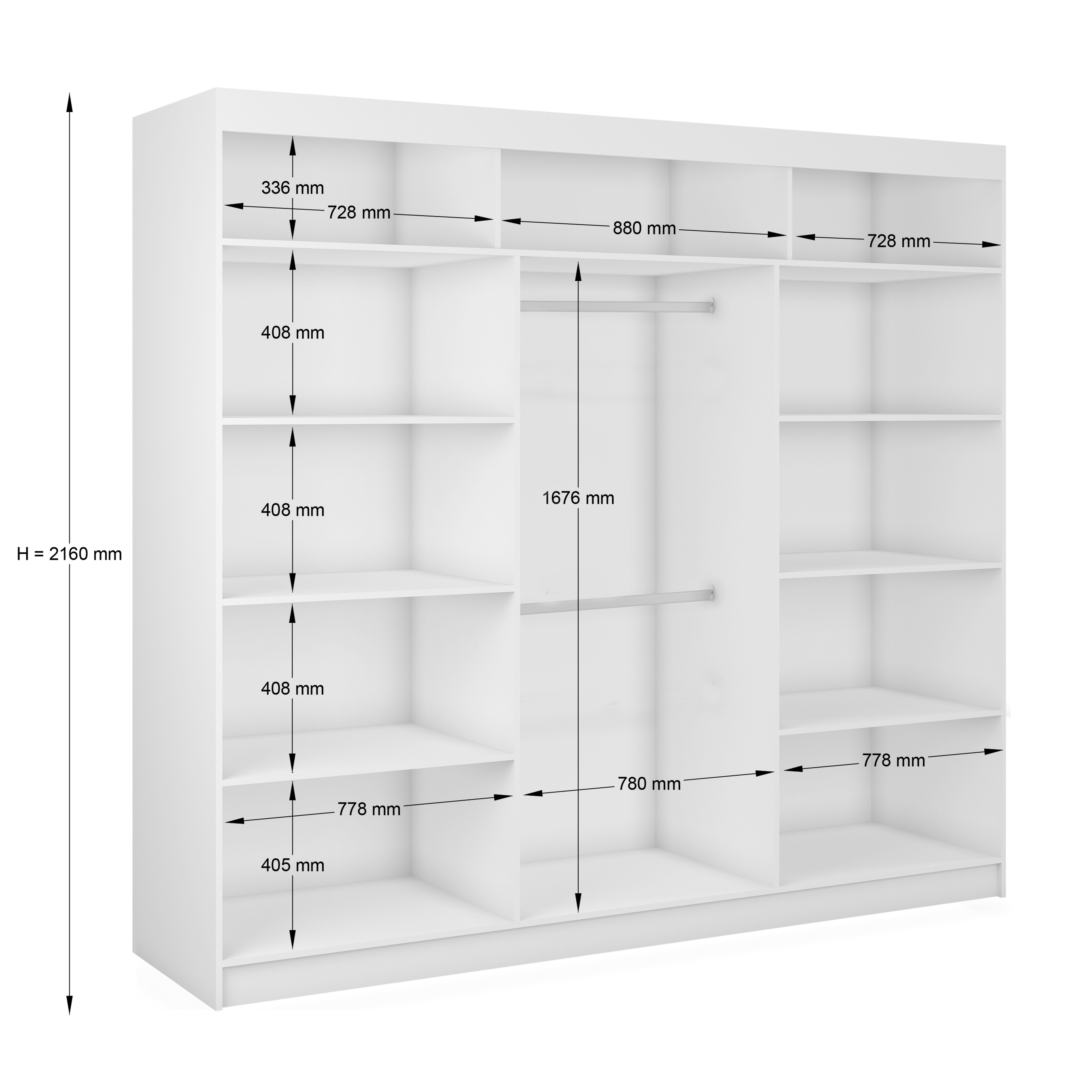 Compleo Schwebetürenschrank SANDY mit Spiegel, 3-türig Schrank, Kleiderschrank, 240 cm, Garderobe