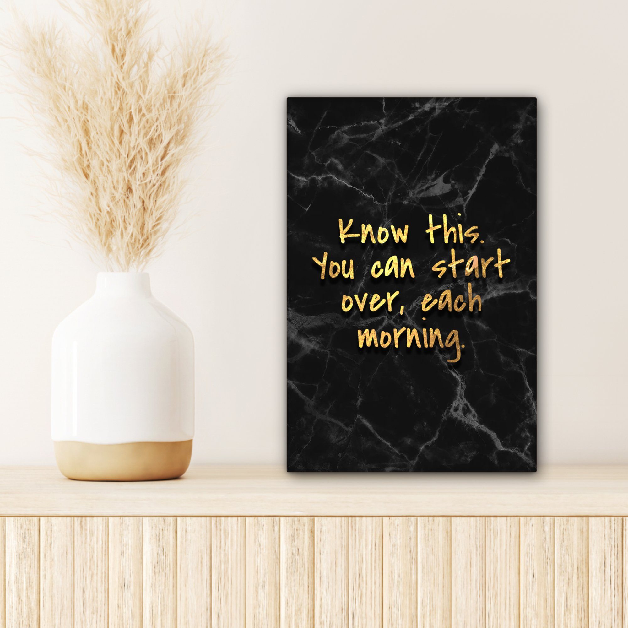 Zitate bespannt Leinwandbild Motivation Gold St), cm - 20x30 inkl. - Zackenaufhänger, - Marmor, (1 fertig Leinwandbild Gemälde, OneMillionCanvasses®