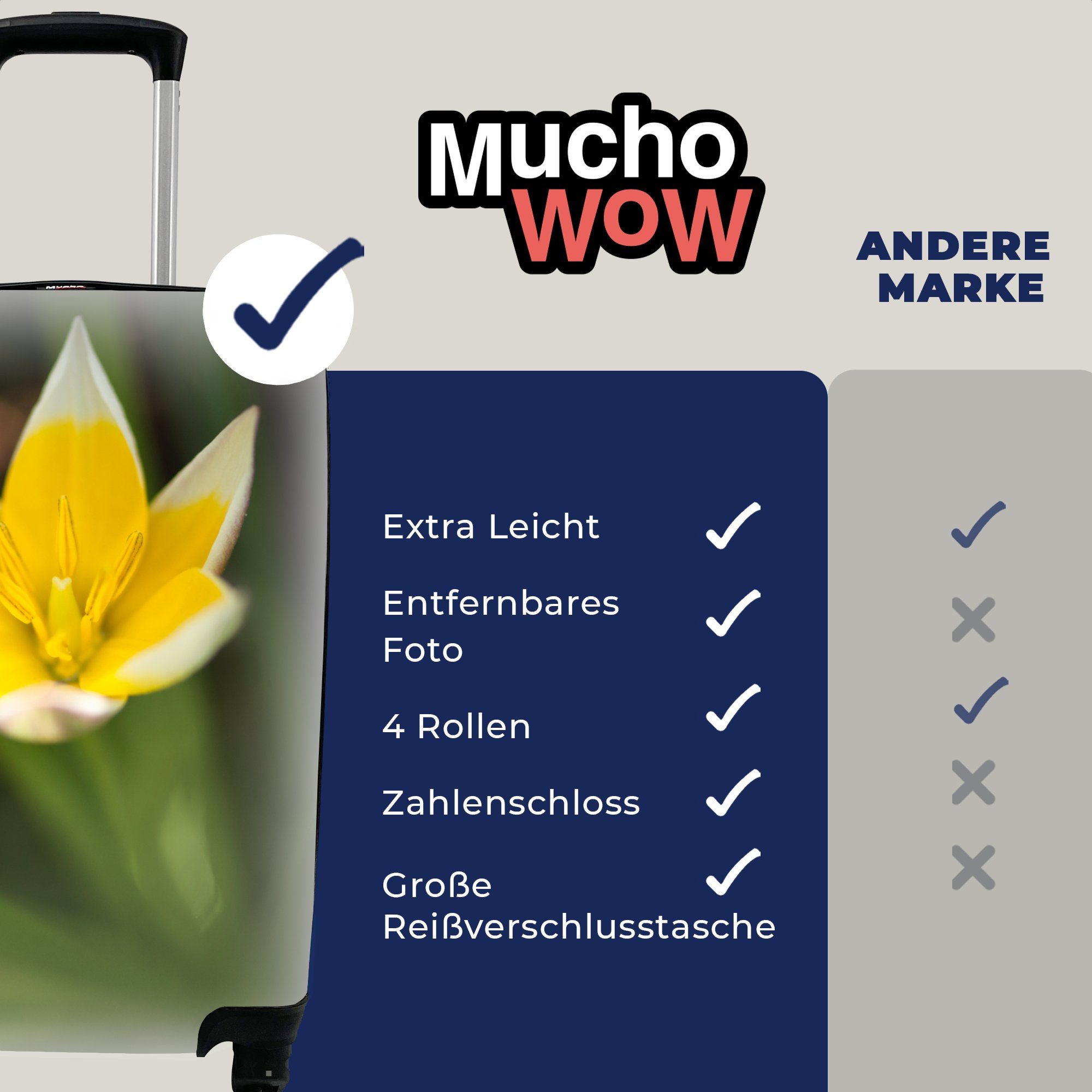 Reisekoffer Trolley, Blume - - rollen, Handgepäck MuchoWow Reisetasche für mit Gelb, Ferien, Garten 4 Rollen, Handgepäckkoffer