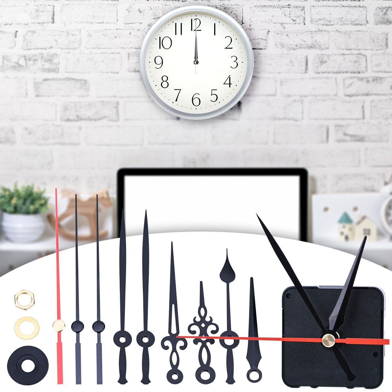 Casativo Uhr Geräuschloses Uhrwerk-Set mit 3 Zeigersätzen, Quarzwerk ohne Ticken (Quarz-Uhrwerk zum Basteln mit 3 Zeiger-Sets)