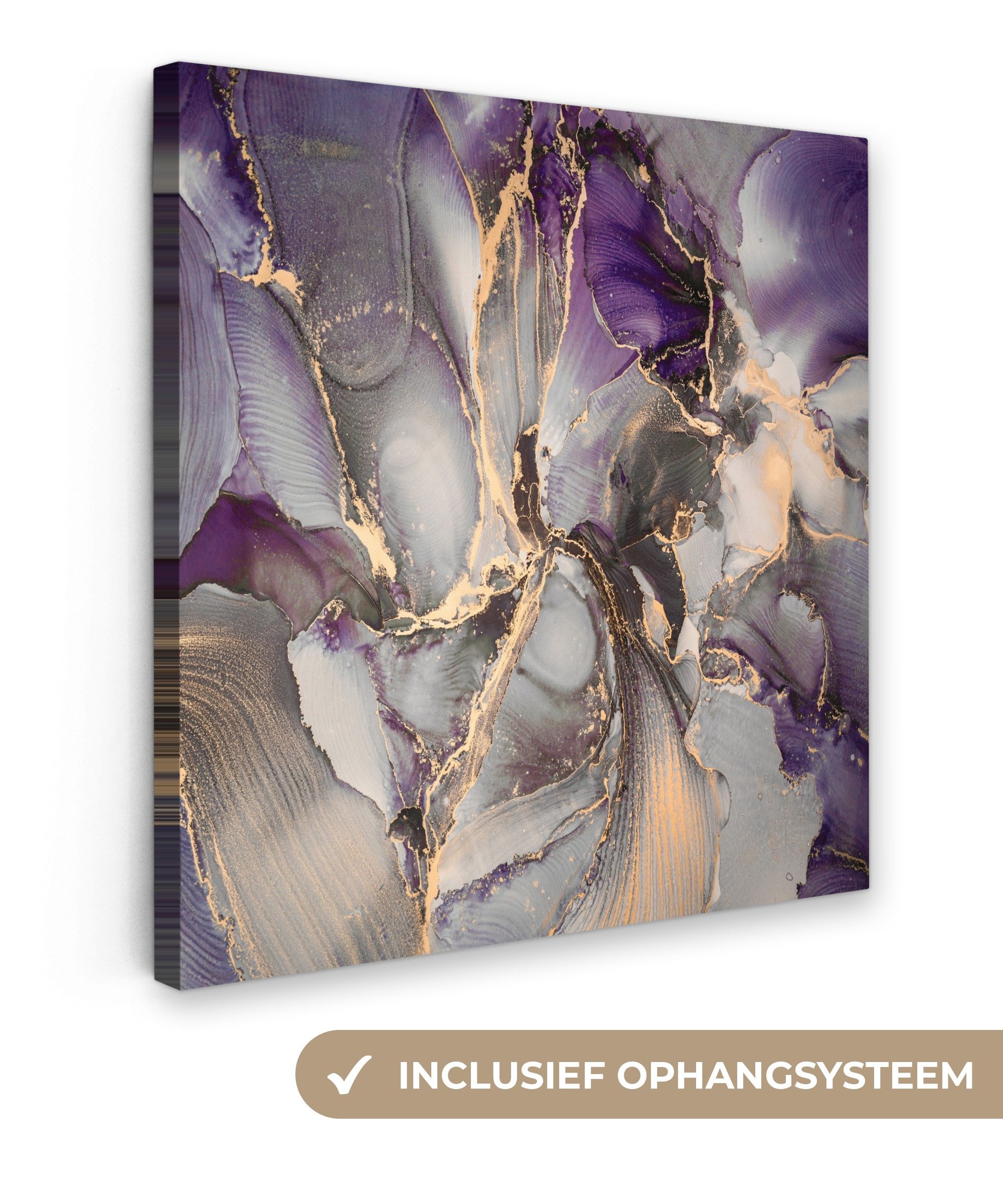 OneMillionCanvasses® Leinwandbild Gold - Lila - Marmor, Fotodruck (1 St), Wandbild, Deko Schlafzimmer Wohnzimmer Flur 20x20 cm