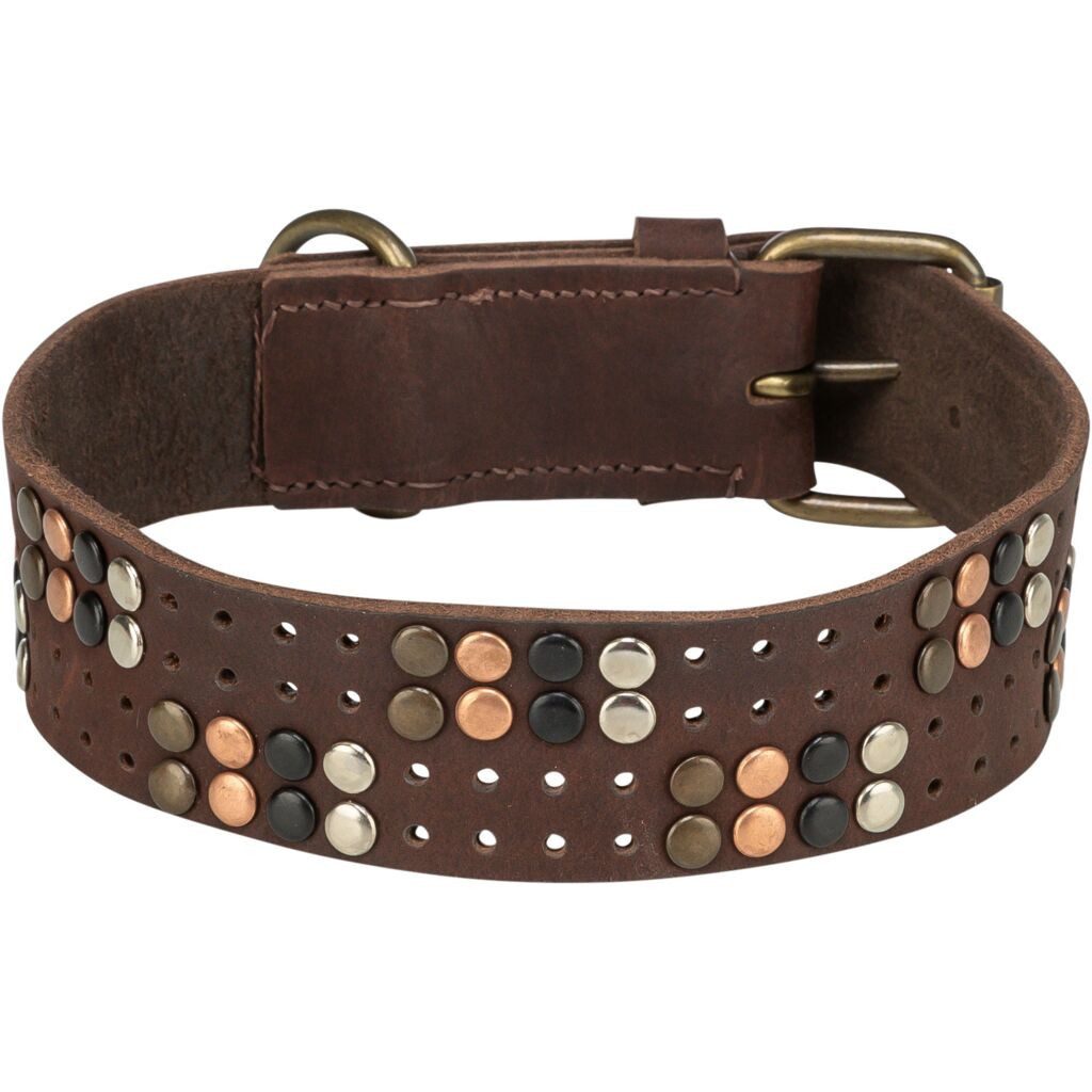TRIXIE Hunde-Halsband Rustic Fettleder-Halsband Nieten, extra breit - dunkelbraun - 34–40 cm, Leder