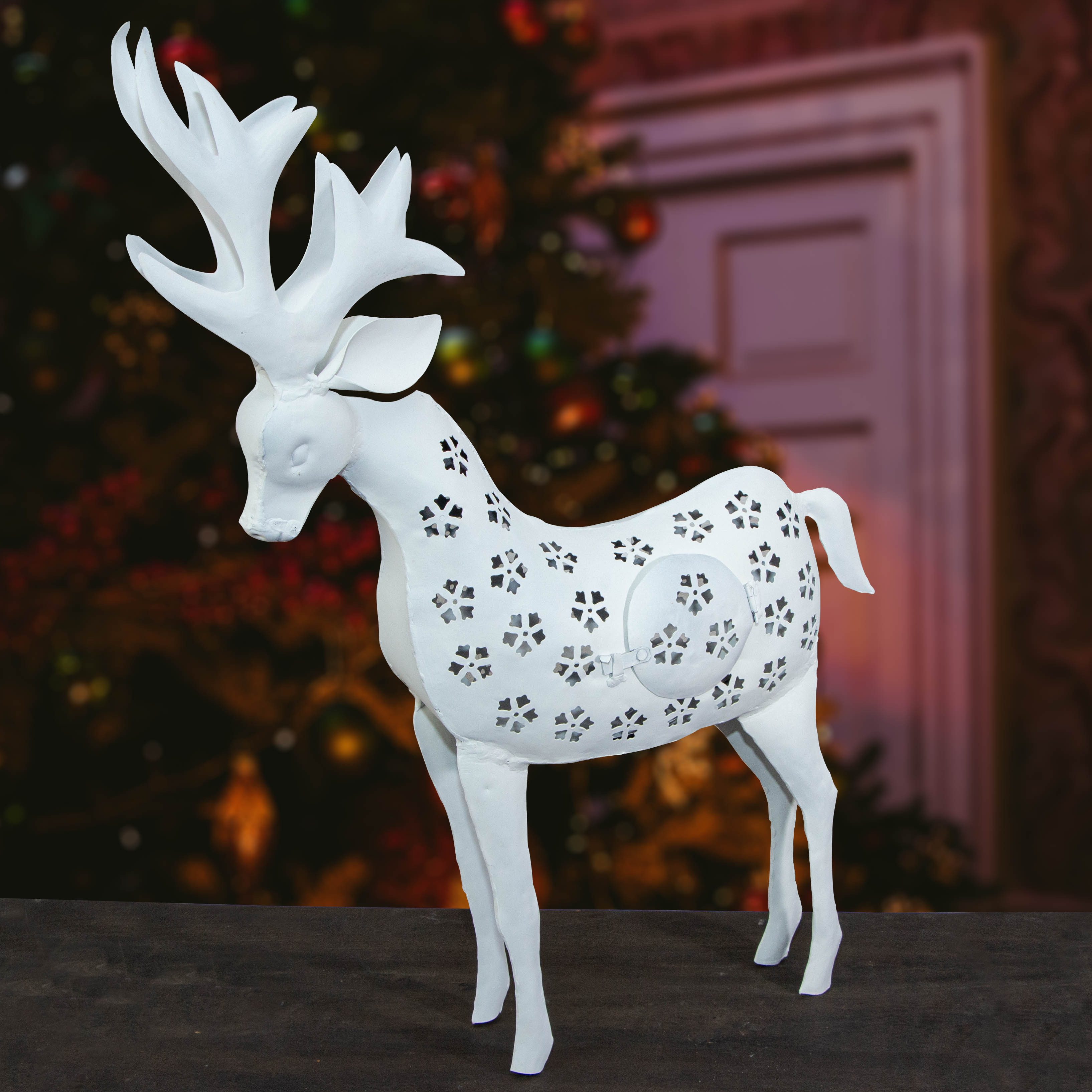 Weihnachtsfigur Rentier Kerzenhalter, weiß, groß, Weihnachten, Dekoration