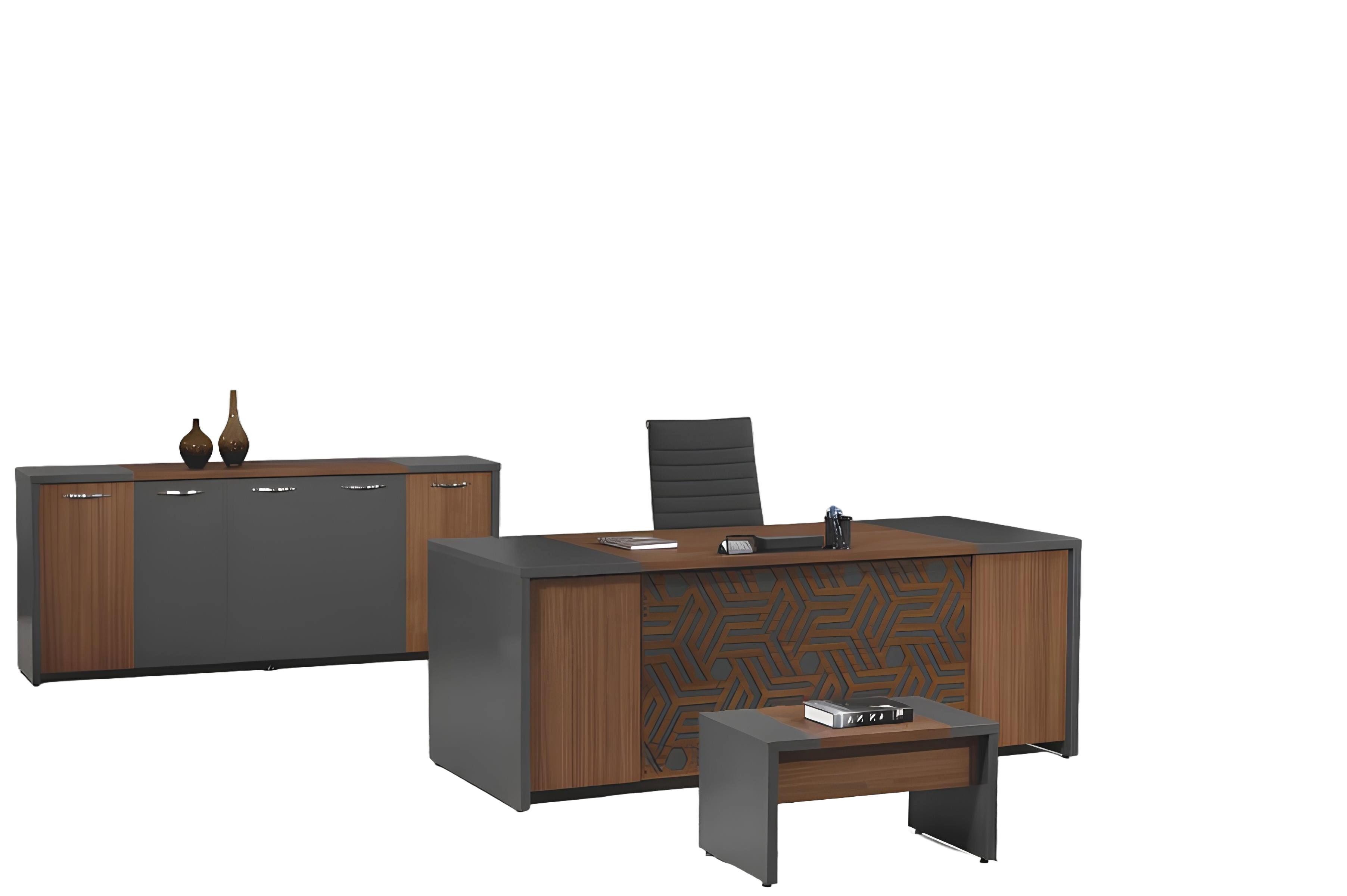 Schreibtisch Büromöbel-Set aus Holz in Braun mit Tisch, Aktenschrank und Stuhl