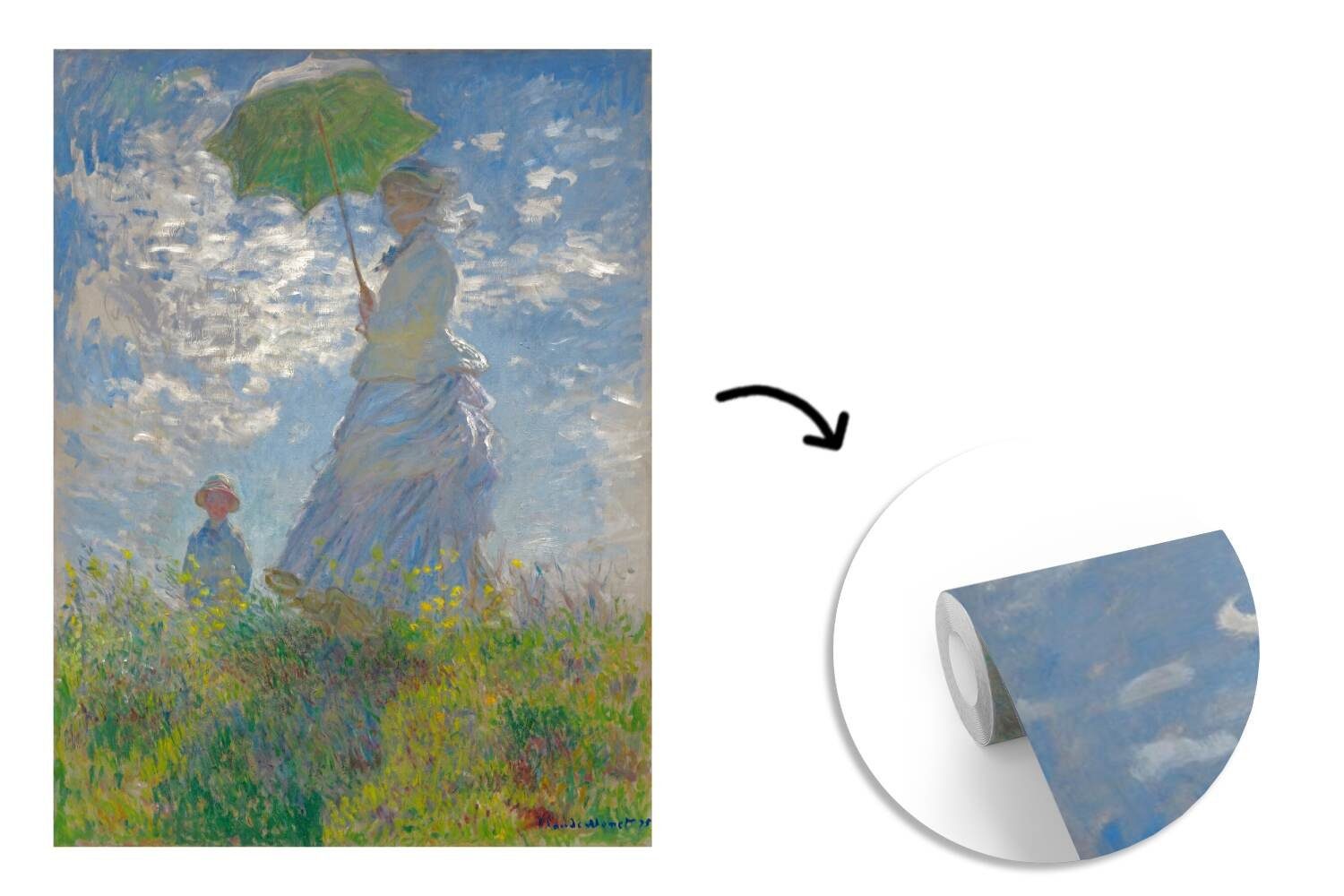 Küche, Frau - für (3 Gemälde Vliestapete Monet, bedruckt, Schlafzimmer St), Fototapete Matt, MuchoWow Sonnenschirm mit von Wohnzimmer Claude Fototapete