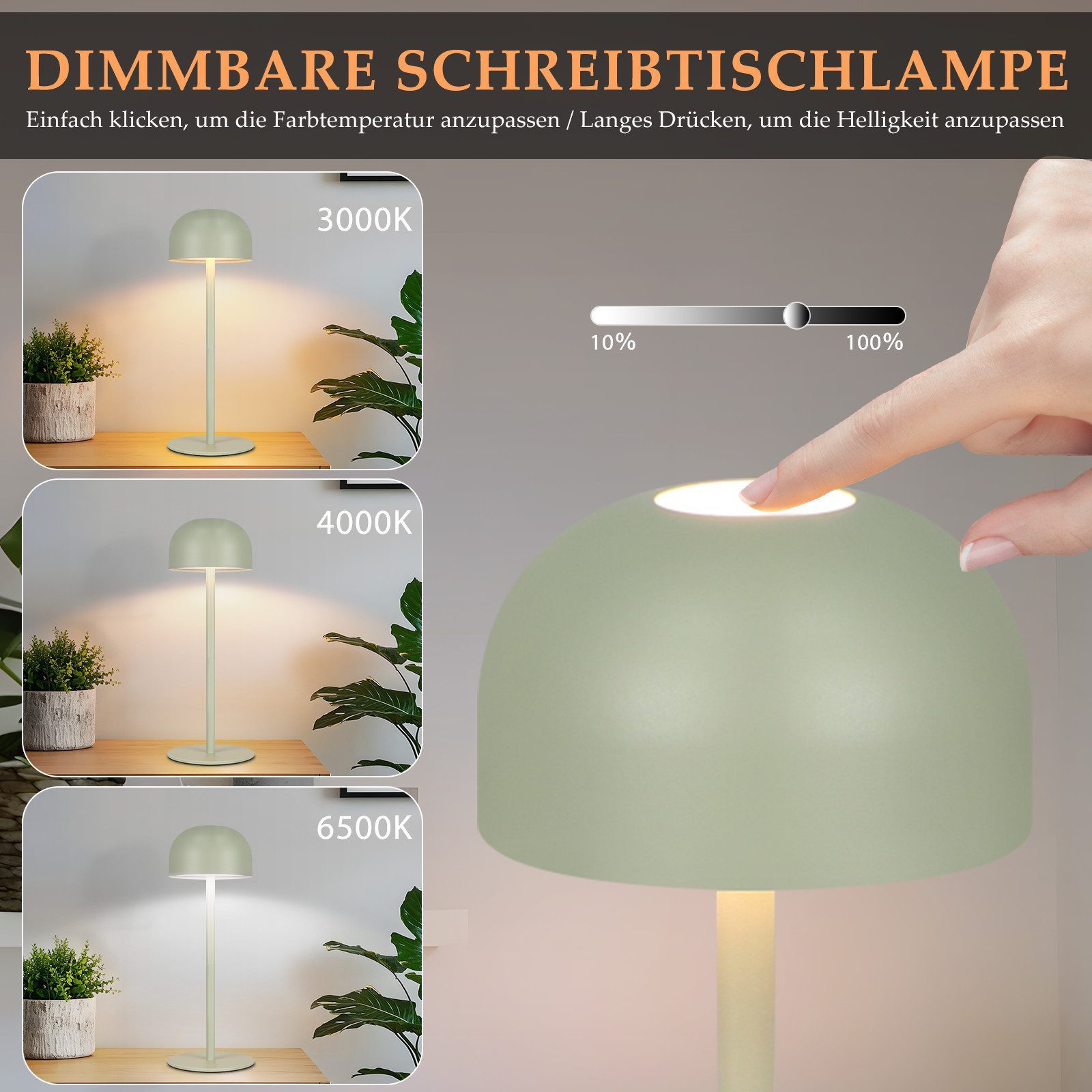 Nettlife LED Tischleuchte Kabellos 2ER Touch Dimmbar 3 Farbtemperaturen USB günstig online kaufen