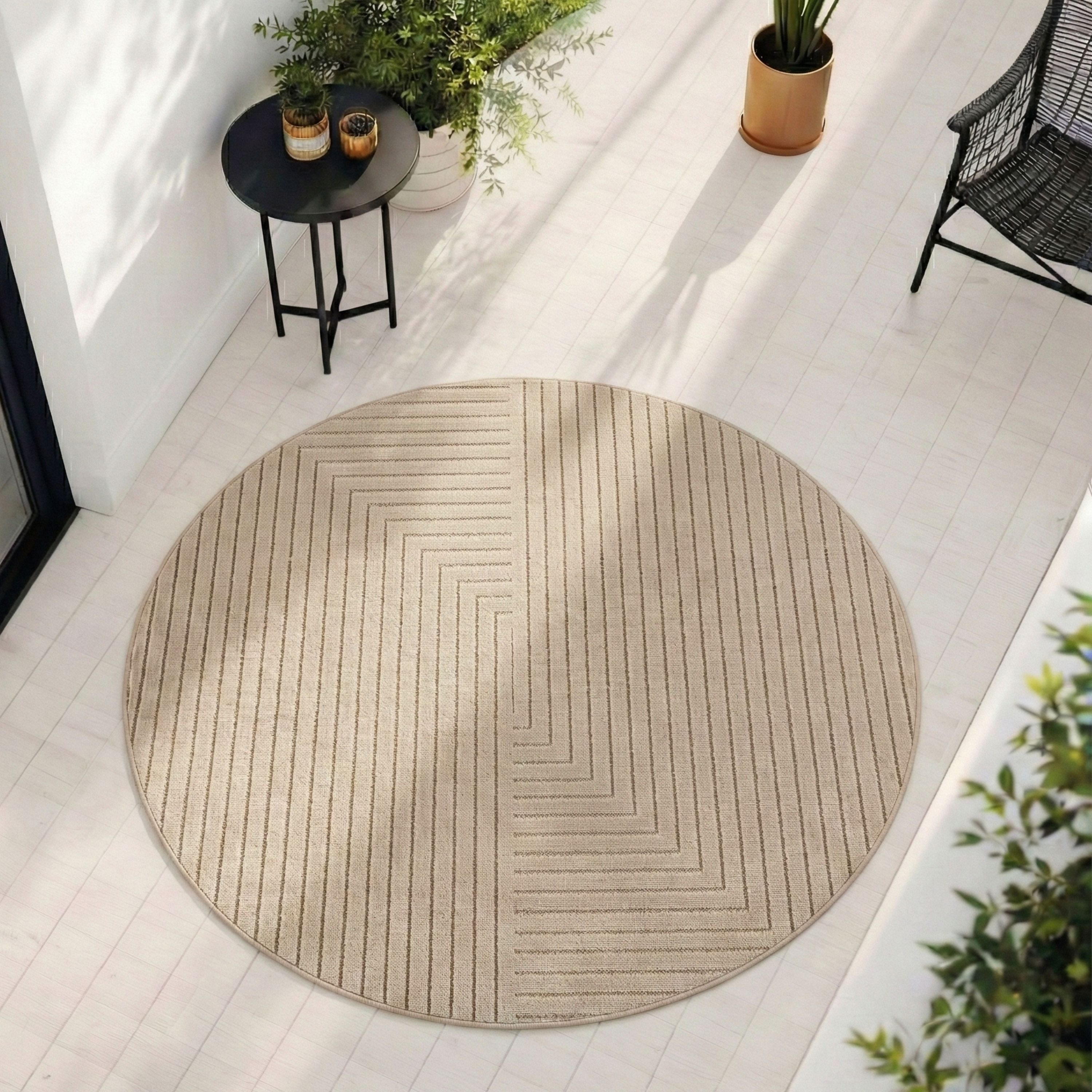 Teppium Teppich Skandinavischer 3D Design, Rund, Höhe: 5 mm, Indoor Outdoor Teppich Wetterfest 3D Optik Wohnzimmer Küchen Terrasse