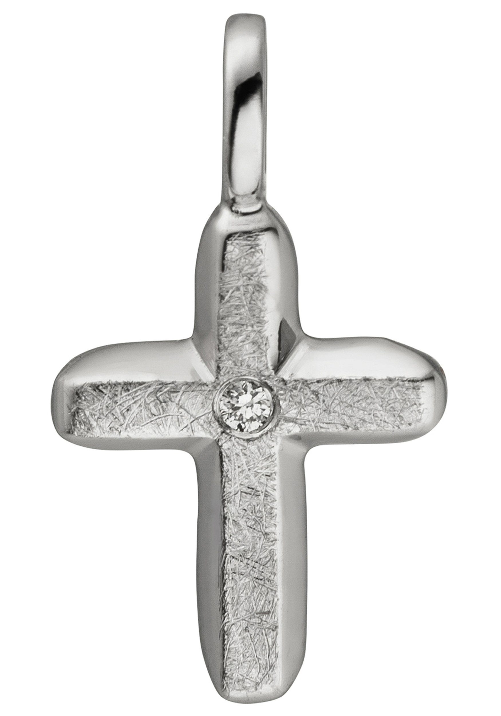 Anhänger Kreuz, eismatt mit Weißgold Diamant Kreuzanhänger JOBO 585 1