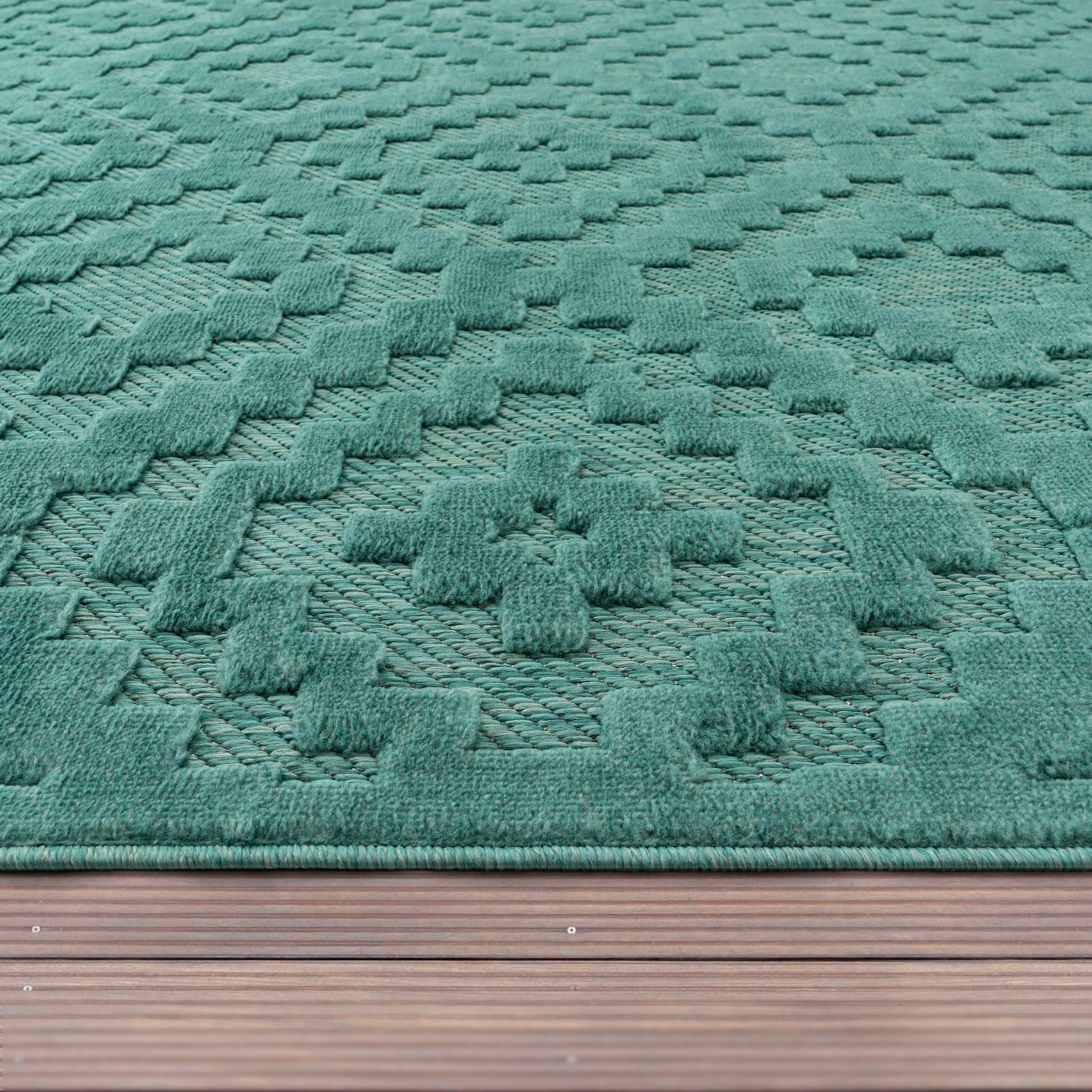 Höhe: Teppich Rauten Scandi, rechteckig, geeignet Muster, Paco 672, Livorno Home, türkis Outdoor Effekt, mm, 14 Hoch-Tief Uni-Farben,