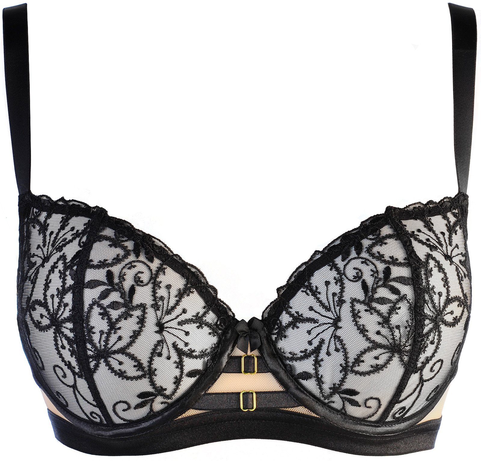 Axami Balconnet-BH Bügel-BH in schwarz-beige transparent Blumenmuster (einzeln, 1-tlg)