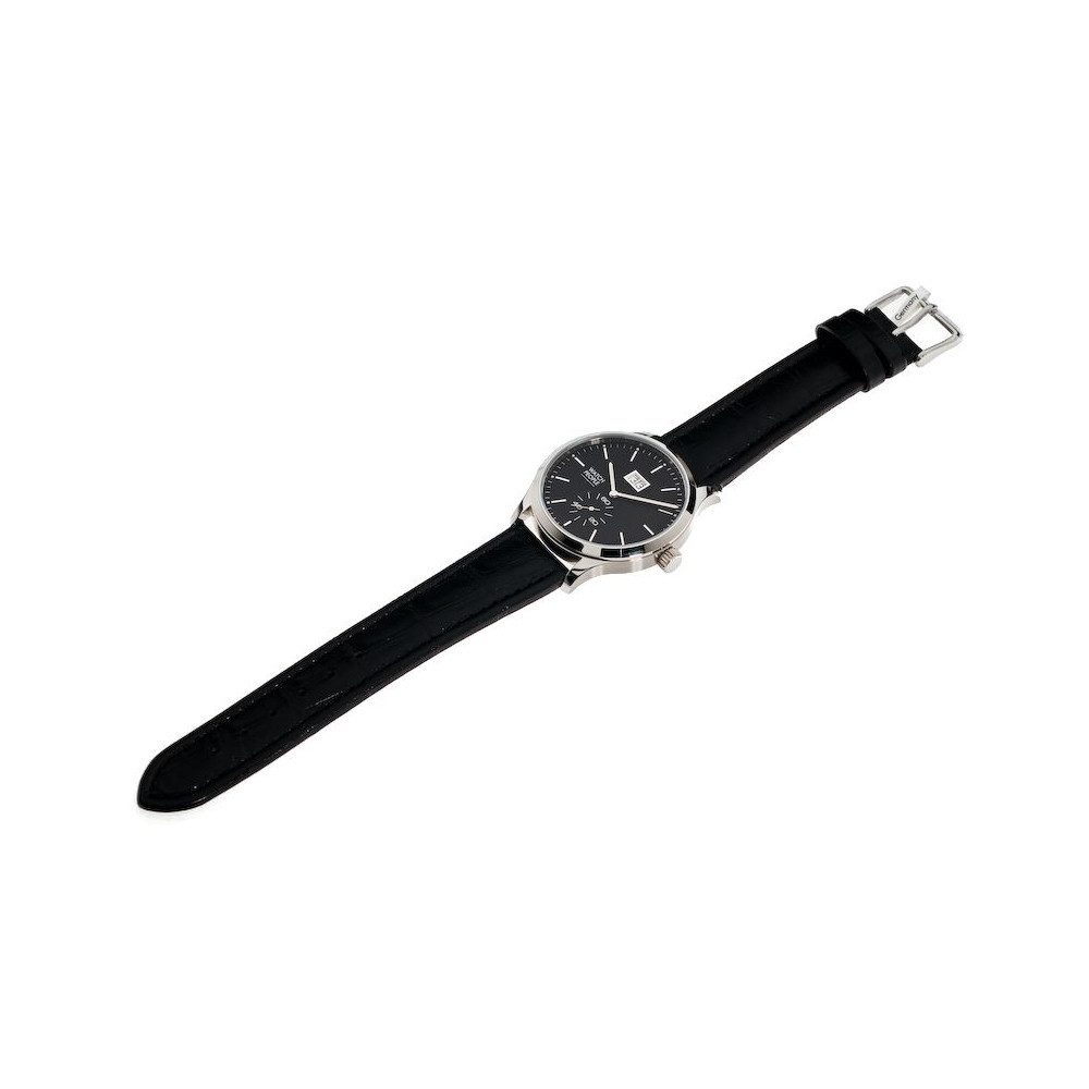 Watchpeople Quarzuhr Herren Argos Edelstahl Lederband Schwarz Silber Datum WP-9000553, flaches Mineralglas, Leuchtzeiger, kleine Sekunde
