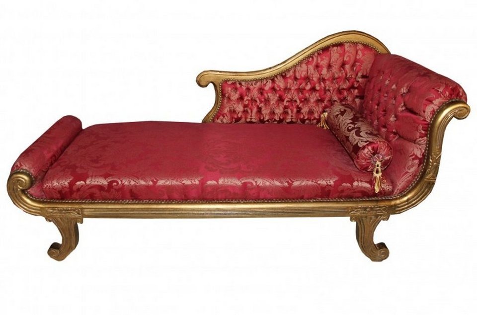 Casa Padrino Chaiselongue Barock Chaiselongue Modell Bordeaux Musterstoff /  Gold Recamiere Liege Wohnzimmer Möbel