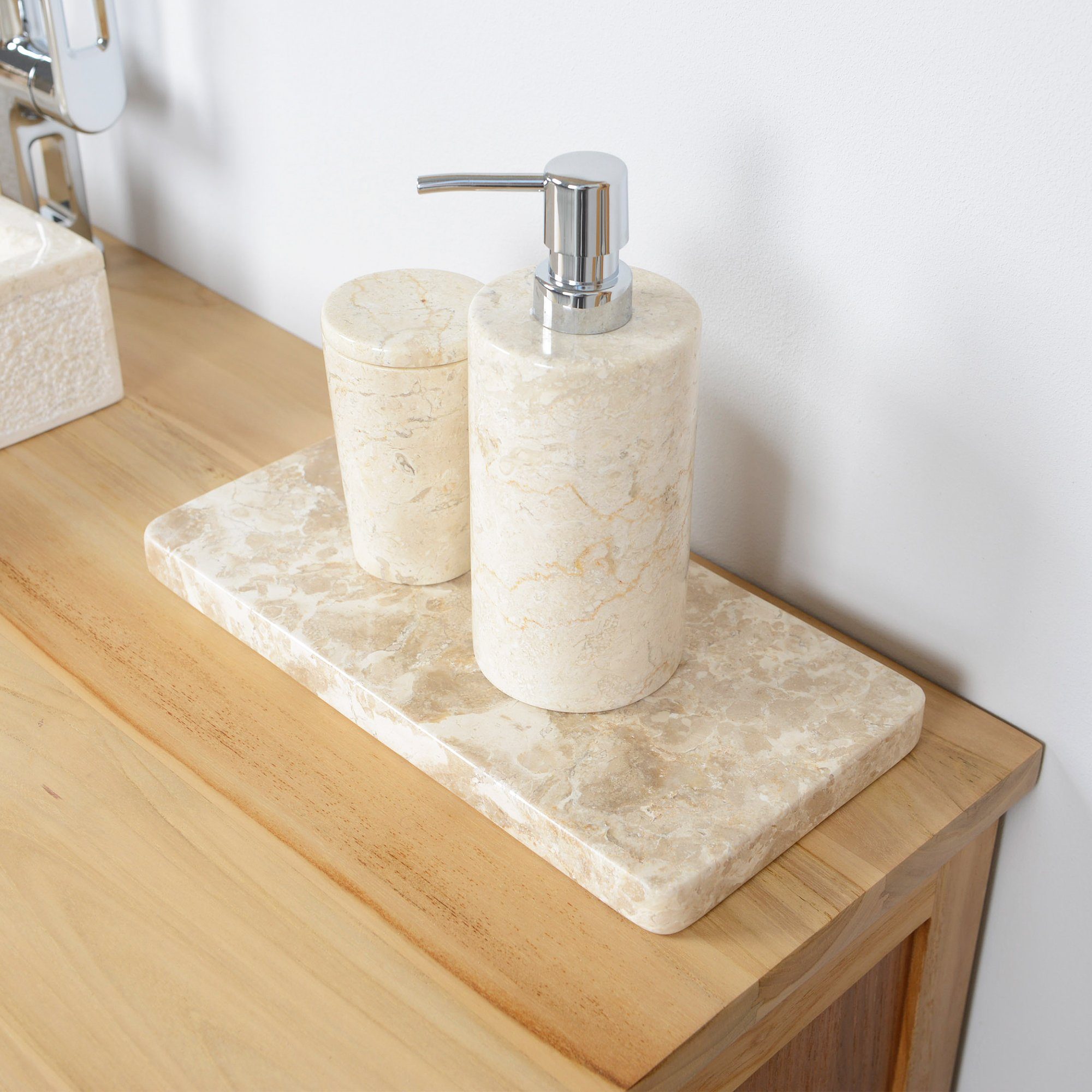 wohnfreuden Dekotablett Marmor Tablett 30 cm creme rechteckig flach, 32993