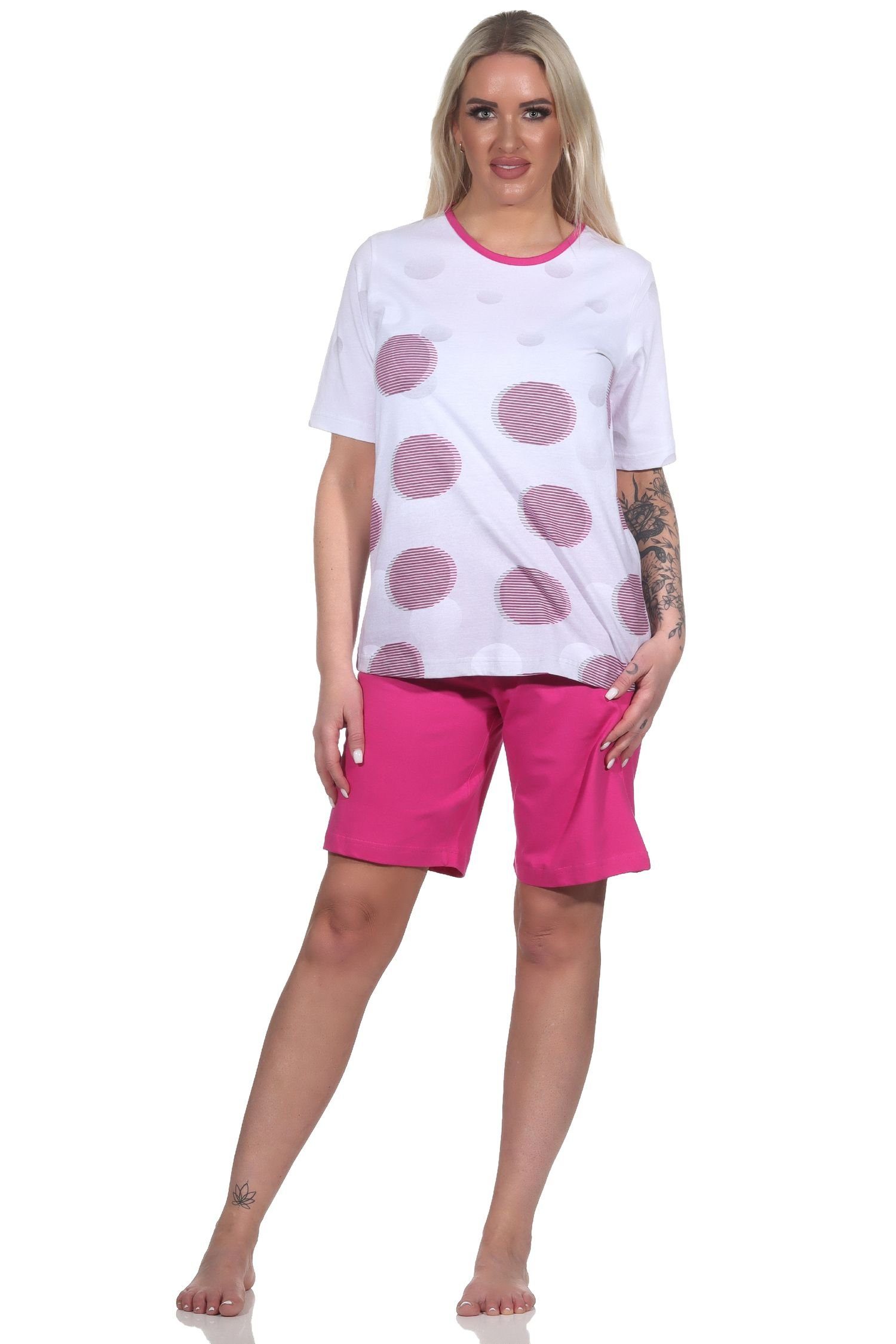 Shorty in Punkte Übergrößen - Optik pink auch Damen Normann kurzarm Pyjama Schlafanzug in