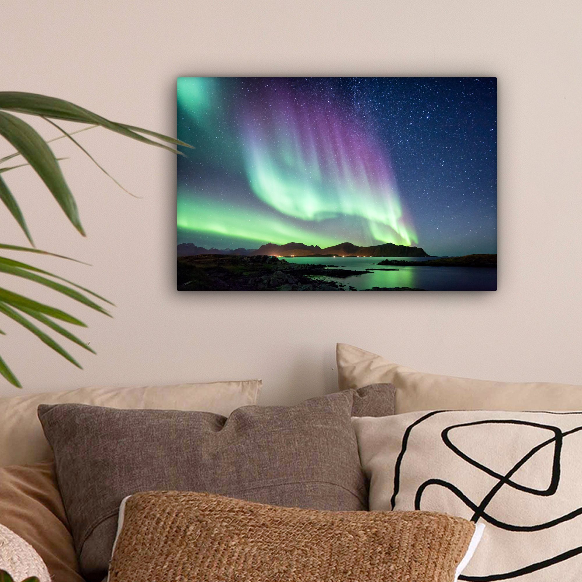 OneMillionCanvasses® Leinwandbild Nordlicht - Grün - Lila - Sternenhimmel - günstig online kaufen