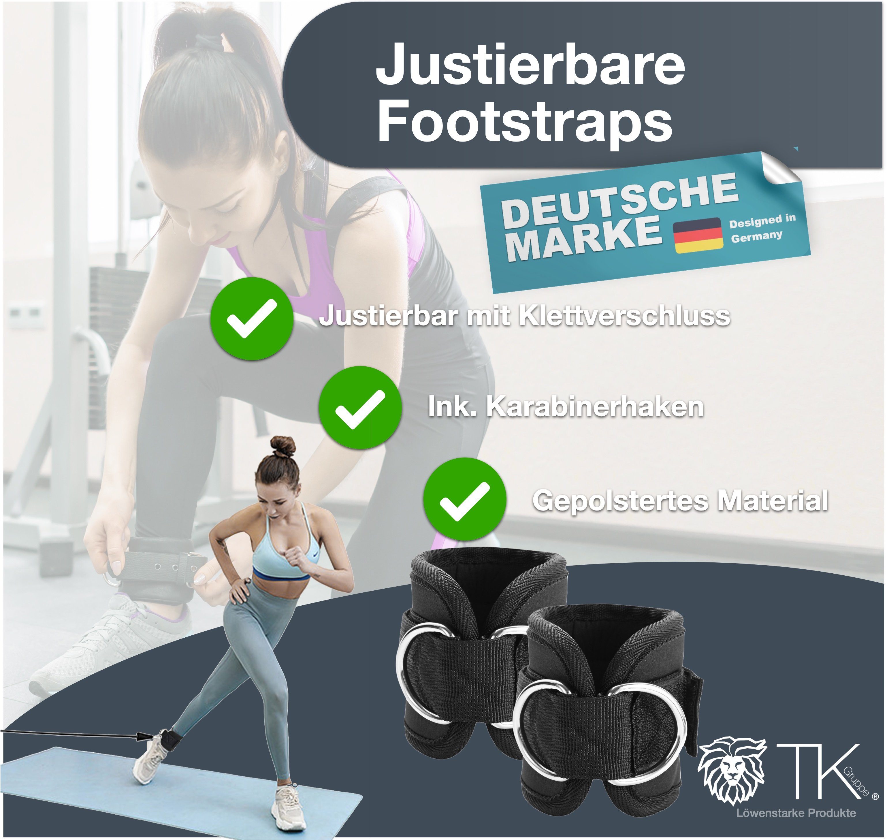 TK Gruppe (2-St) Set Fußtrainer mit 2er - Fußschlaufen Klettverschluss schwarz Footstraps