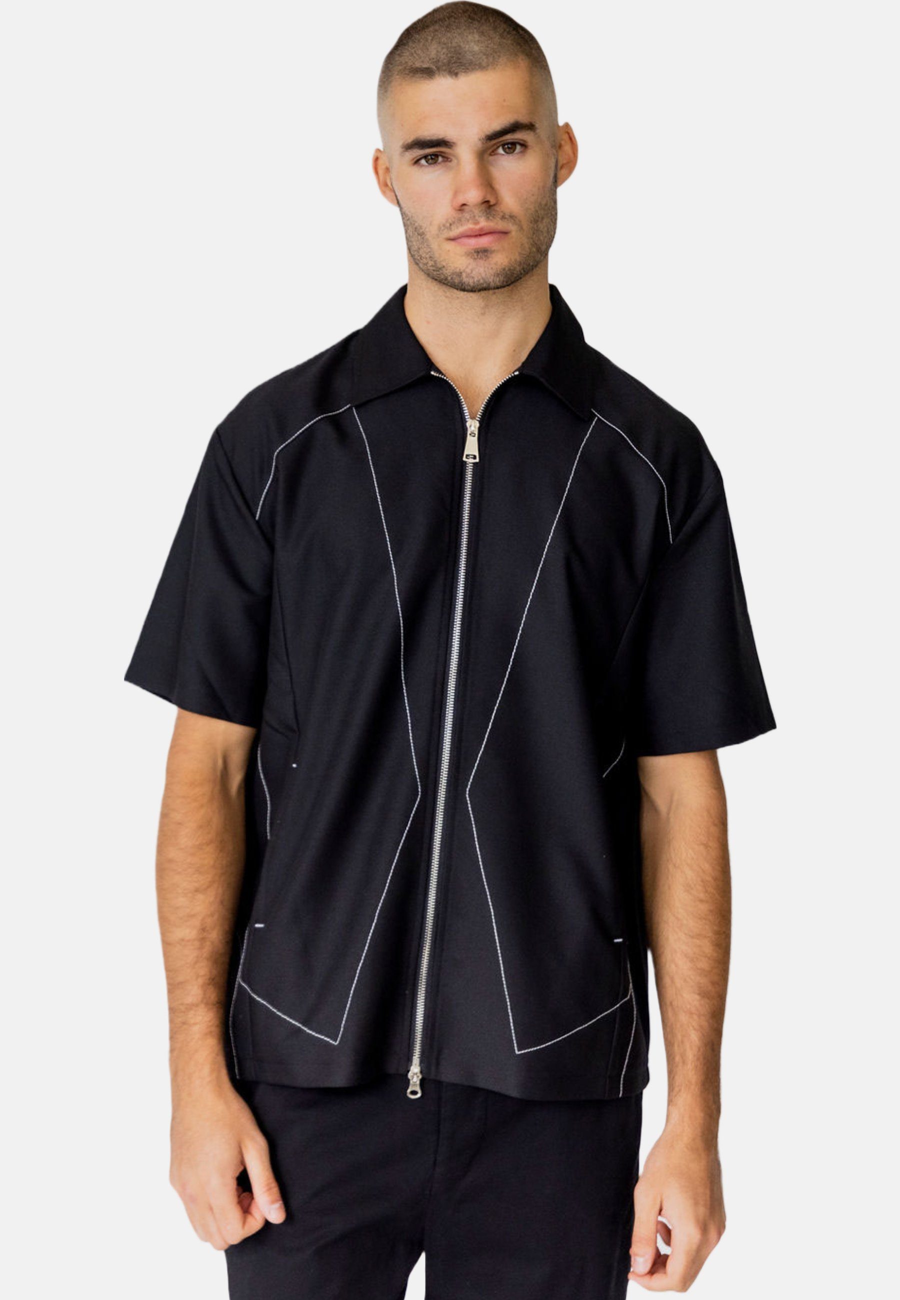Justin Cassin T-Shirt Fernando Kurzarm-Hemd mit Reißverschluss mit modernem  Design