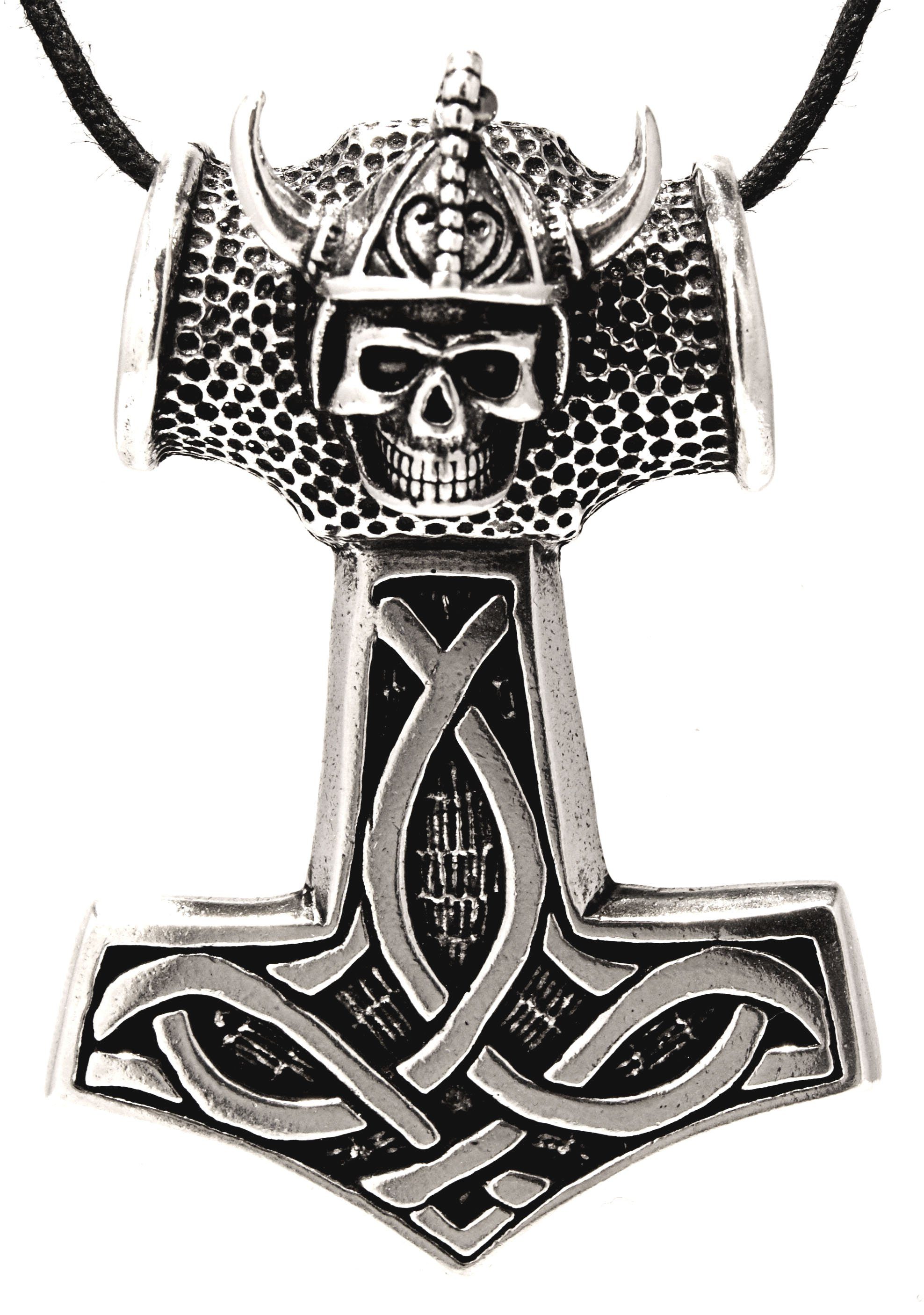 Kiss of Leather Kettenanhänger Thorshammer Thorhammer Helm Kopf Wikinger Silber 925