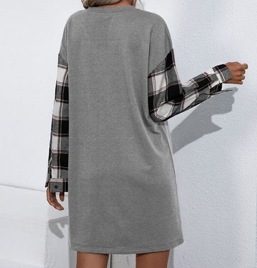 AFAZ New Trading UG Sommerkleid Damen-Patchwork-T-Shirt mit Rundhalsausschnitt und langen Ärmeln
