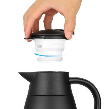 Bedee Isolierkanne 2Liter Edelstahl Isolierkanne thermoskanne Teekanne Vakuum kaffeekanne, 2 l, (Thermoskanne), mit 12 Stunden Wärmespeicherung Kältespeicher, schwarz