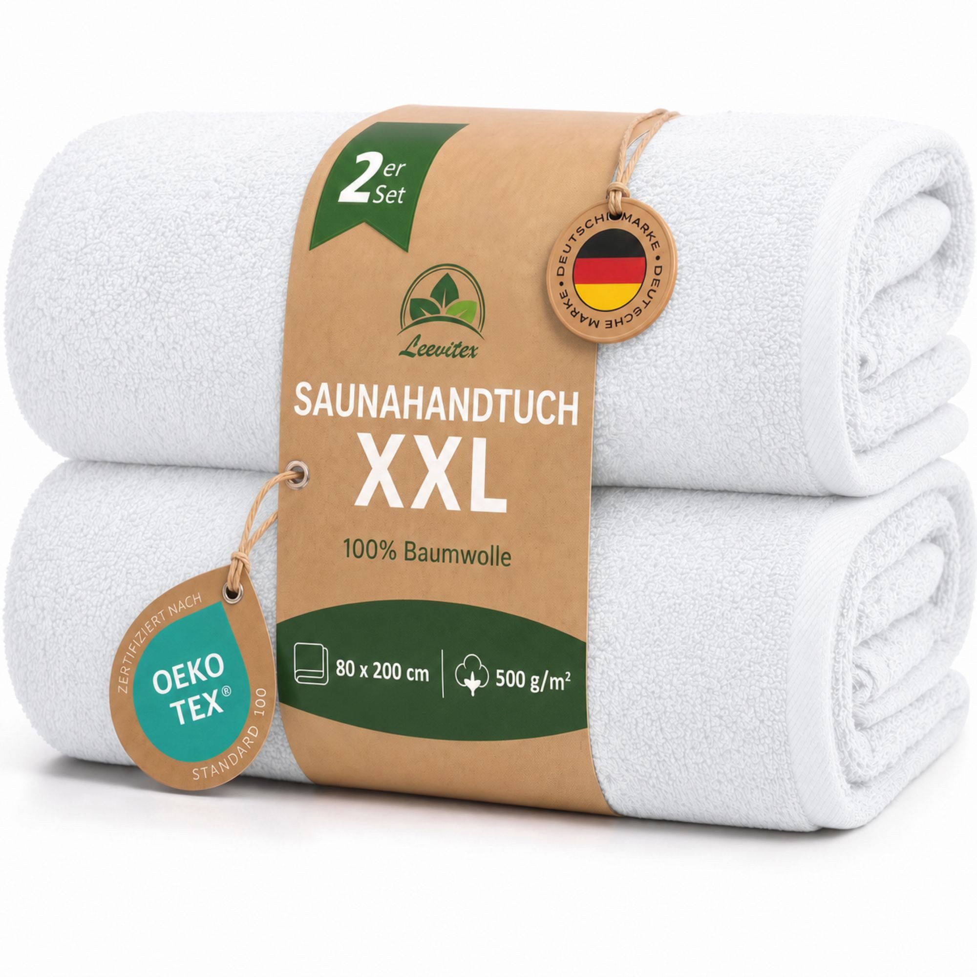 leevitex® Saunatuch, 80x200 cm, 100% Baumwolle, saugstark und fusselfrei, Frottee (Set, 2-St), OEKO-TEX® STANDARD 100 zertifiziert, gestreifte Bordüre