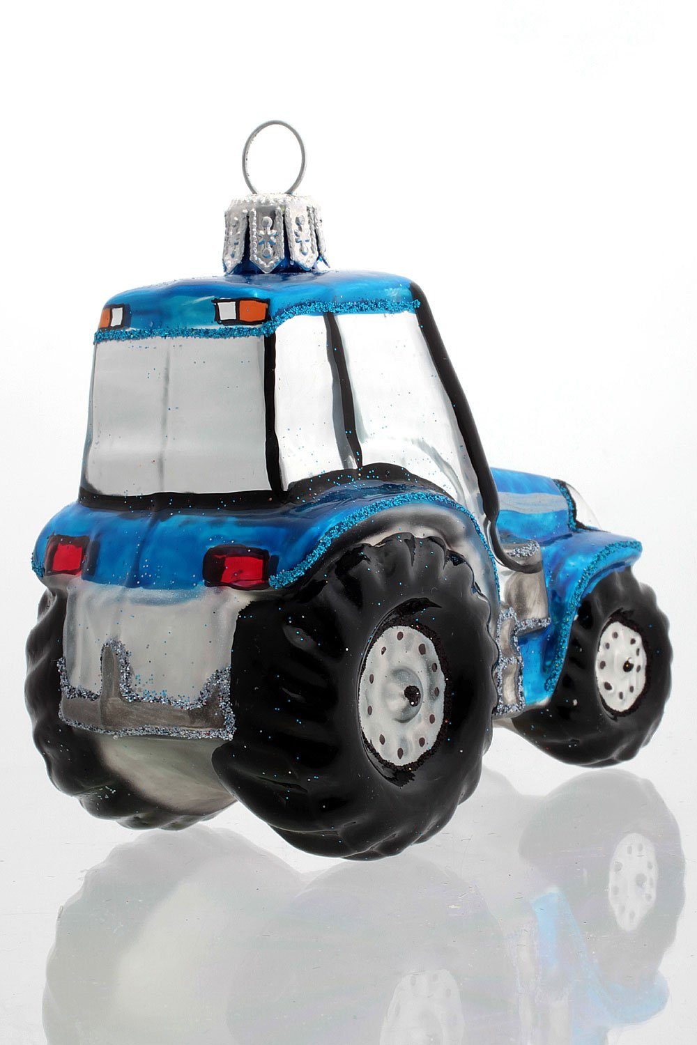 Christbaumschmuck - blau, Weihnachtskontor handdekoriert - Hamburger Dekohänger mundgeblasen Trecker Traktor