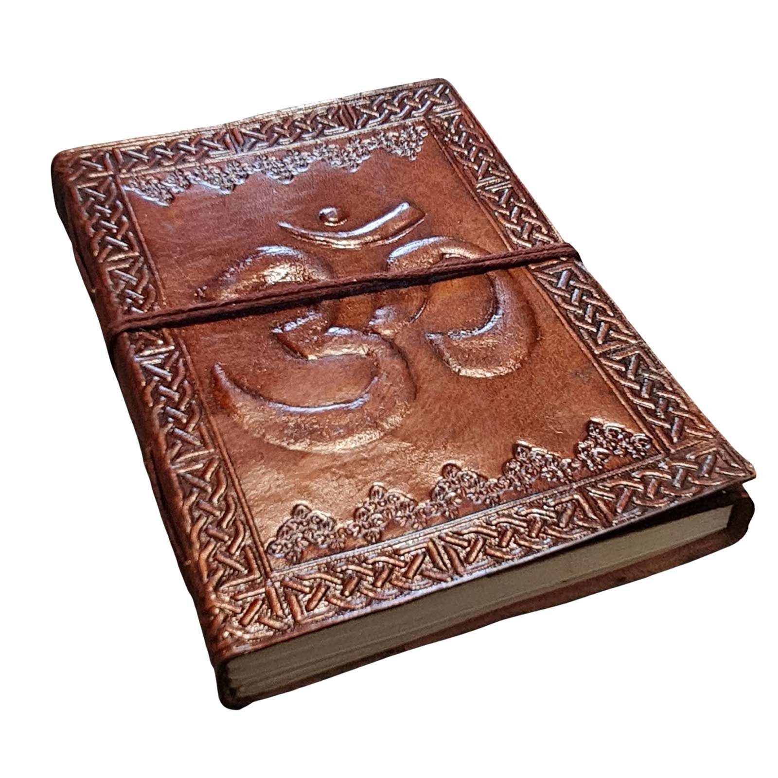 KUNST UND MAGIE Tagebuch Leder Tagebuch handgefertigt - OM Symbol geprägtes  Notizbuch 18x13cm