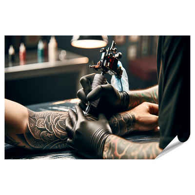 islandburner Poster Tattoo-Maschine tätowierende Hand Lederhandschuh