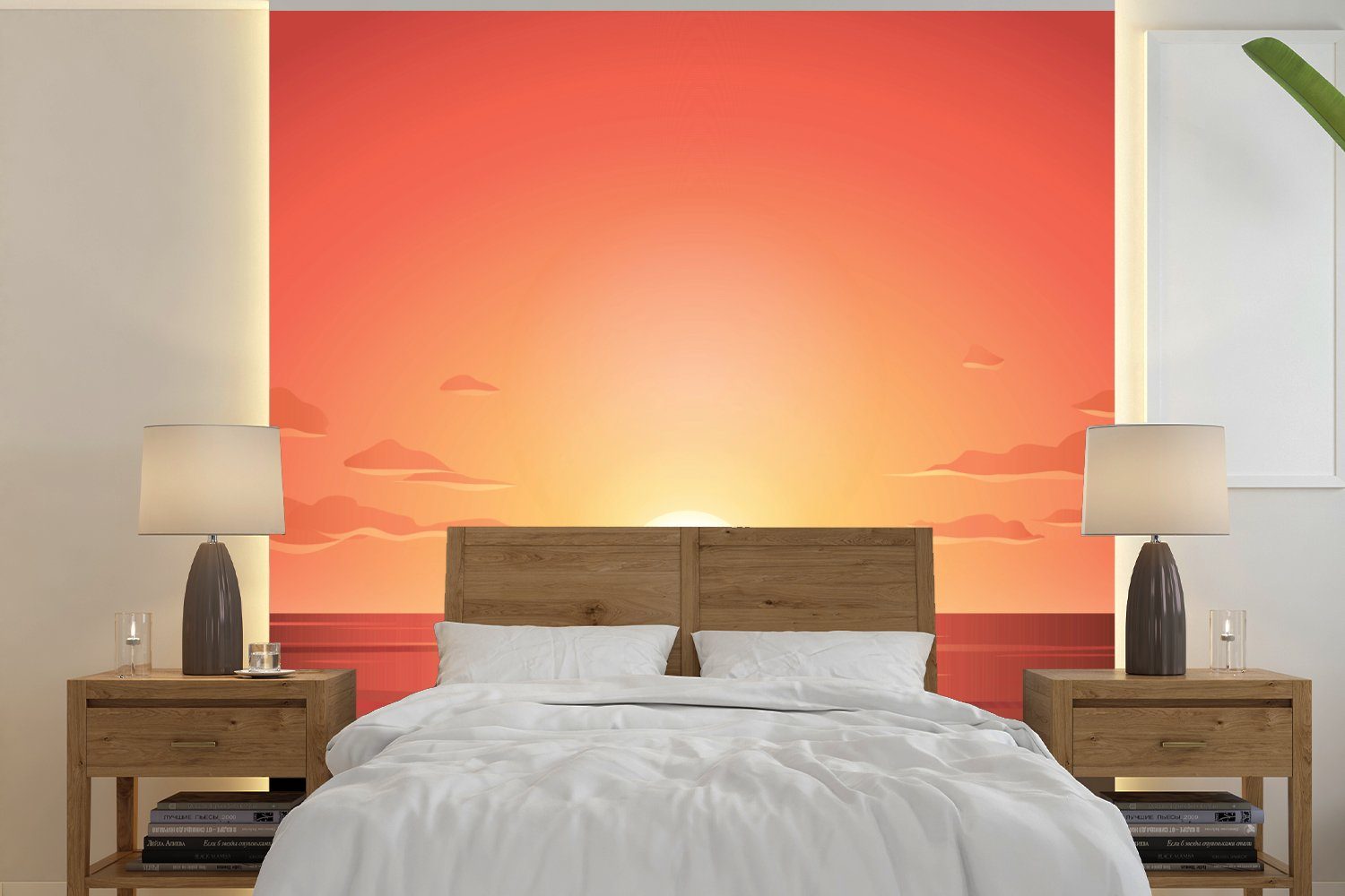 MuchoWow Fototapete Meer - Sonne - Orange, Matt, bedruckt, (4 St), Vliestapete für Wohnzimmer Schlafzimmer Küche, Fototapete