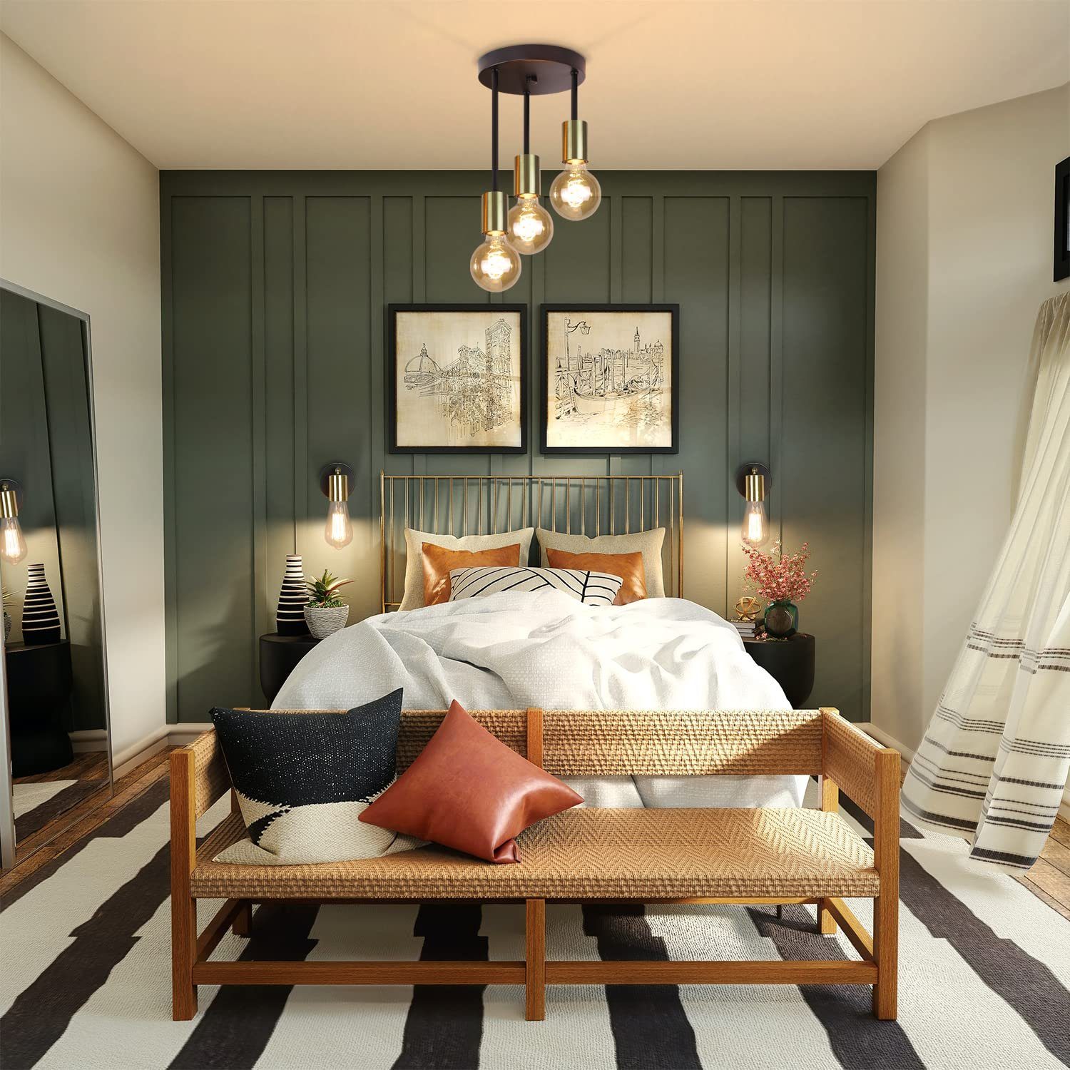 Nettlife Deckenleuchte Gold 3 Flammig Vintage Deckenlampe E27 Schwarz Hänge günstig online kaufen