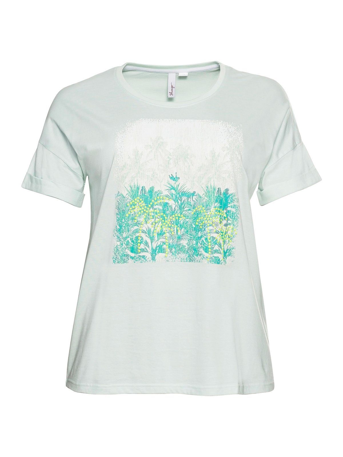 Sheego T-Shirt Große Größen mit und blassaqua Frontdruck Ärmelaufschlag