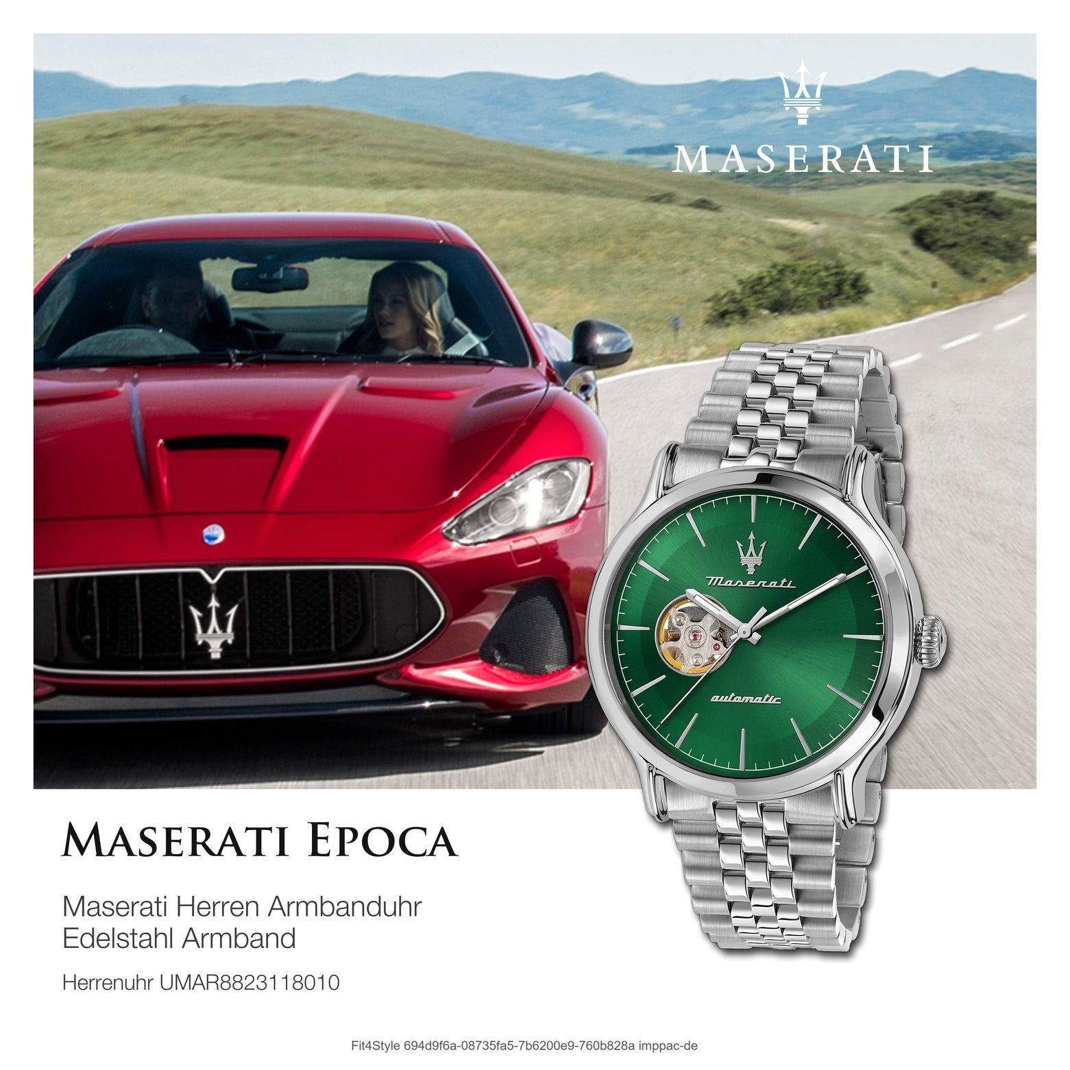 MASERATI Quarzuhr Maserati Herren Armbanduhr grün Herrenuhr Made-In Edelstahlarmband, groß Epoca, rund, (ca. 42mm) Italy