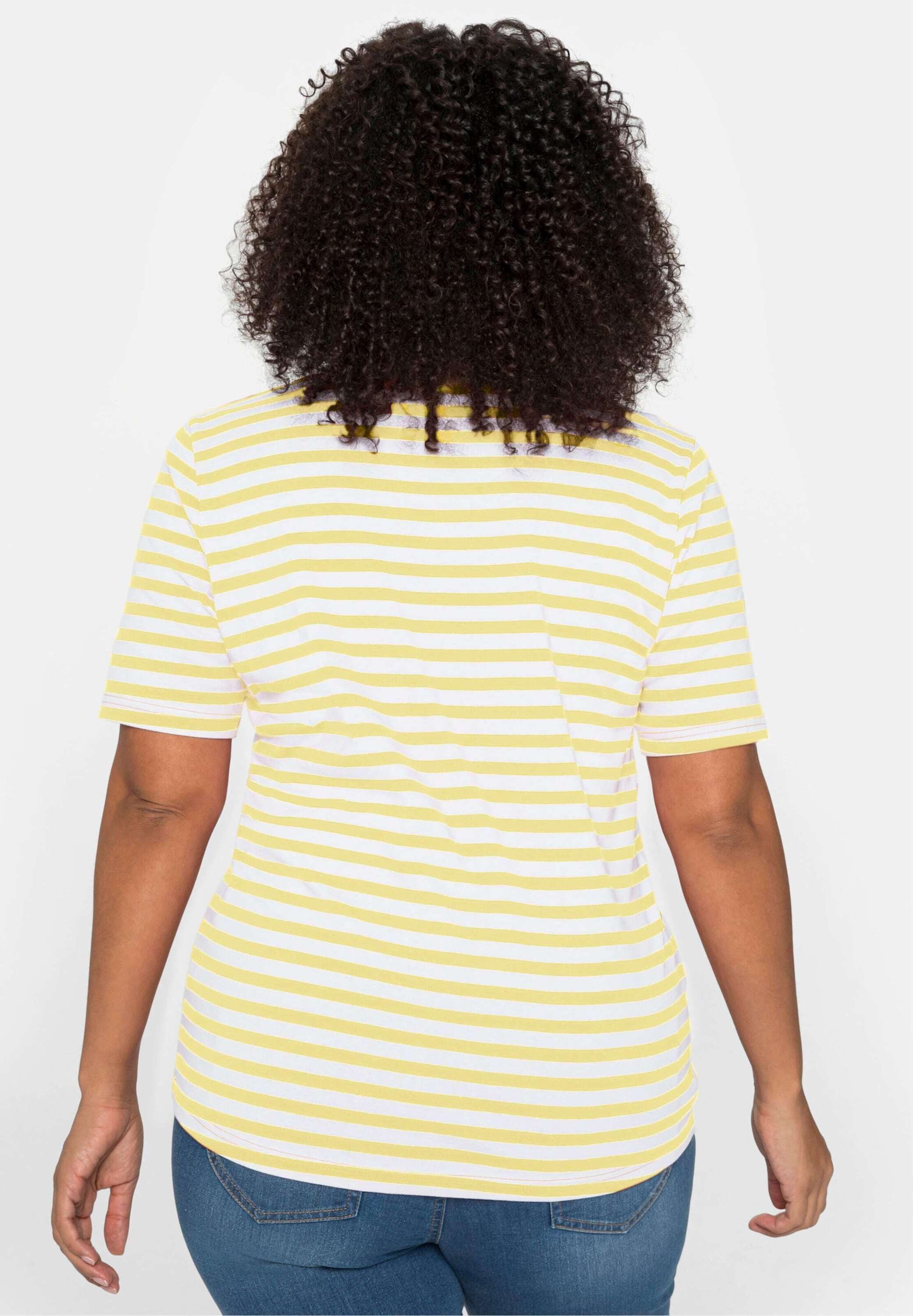 Sheego T-Shirt T-Shirt Kurzarm mit garngefärbtem Ringel, aus Rippware