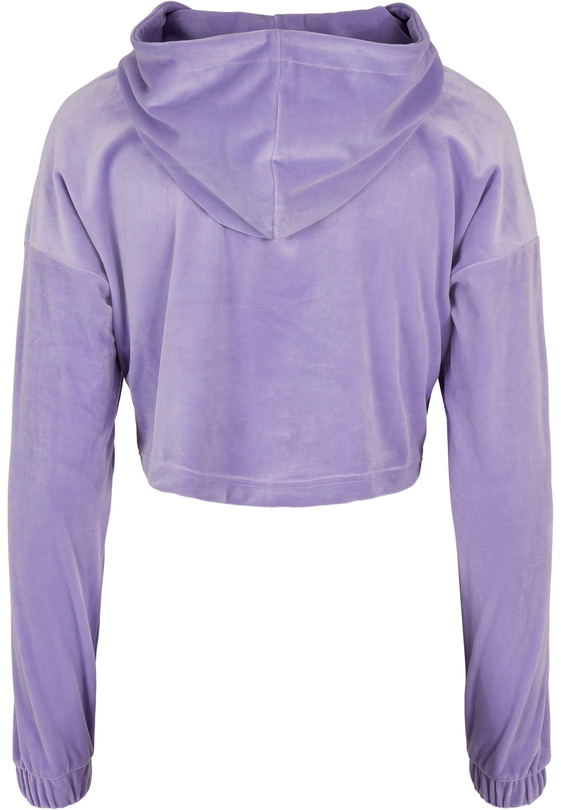 URBAN CLASSICS Ladies Hoody (1-tlg) Damen Kapuzenpullover Velvet Oversized lavender Cropped