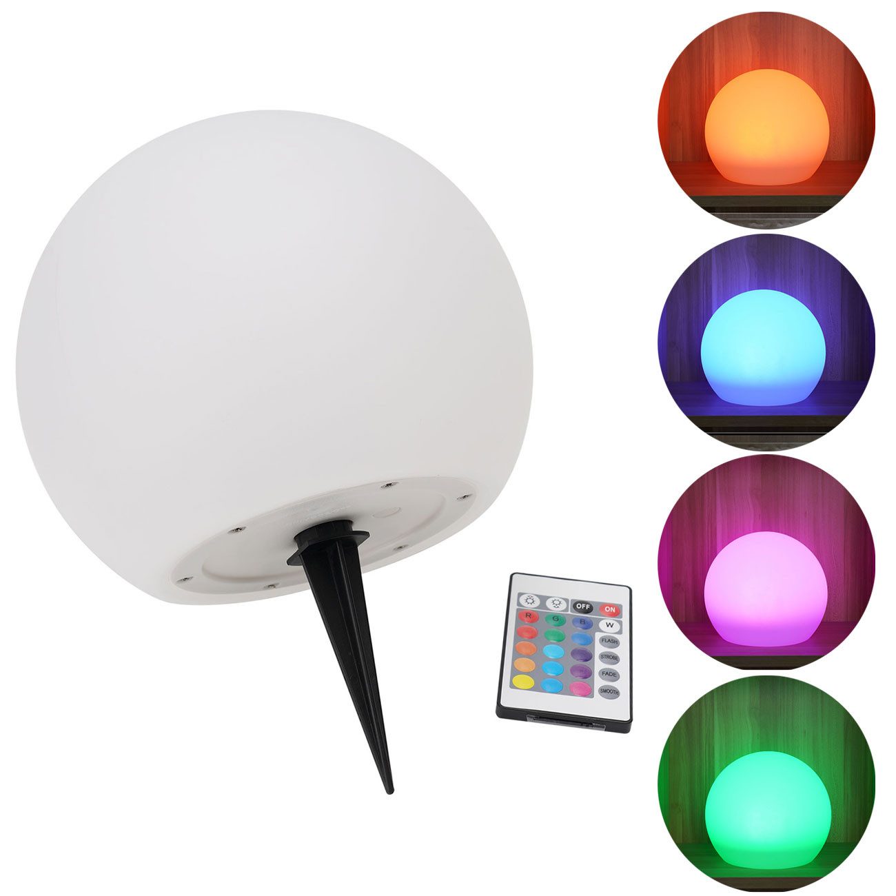 Casativo LED Solarleuchte Solar LED Leuchtkugel Ø20cm Farbwechsel-Lichtkugel Garten kabellos, Leuchtmodi: 5 Modi (Dauerleuchten, Blinken, Stroboskop, pulsierender Farbwechsel, fließender Farbwechsel), 16 einstellbare Farben, 4-stufig dimmbar per Fernbedienung IP67 & Erdspieß