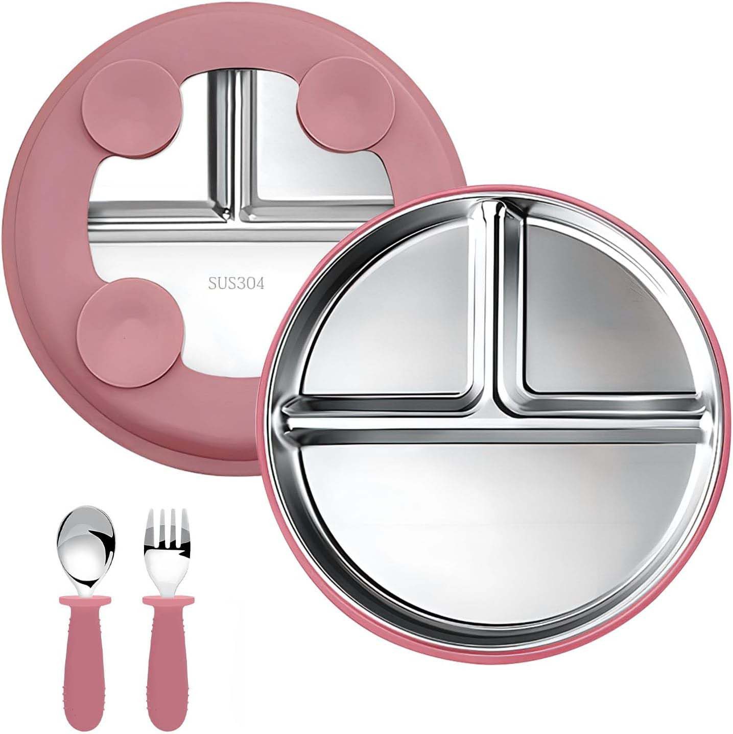 Auledio Детская посуда-Set Edelstahl Baby Тарелки mit Silikon Saugnapf,Spülmaschinenfest