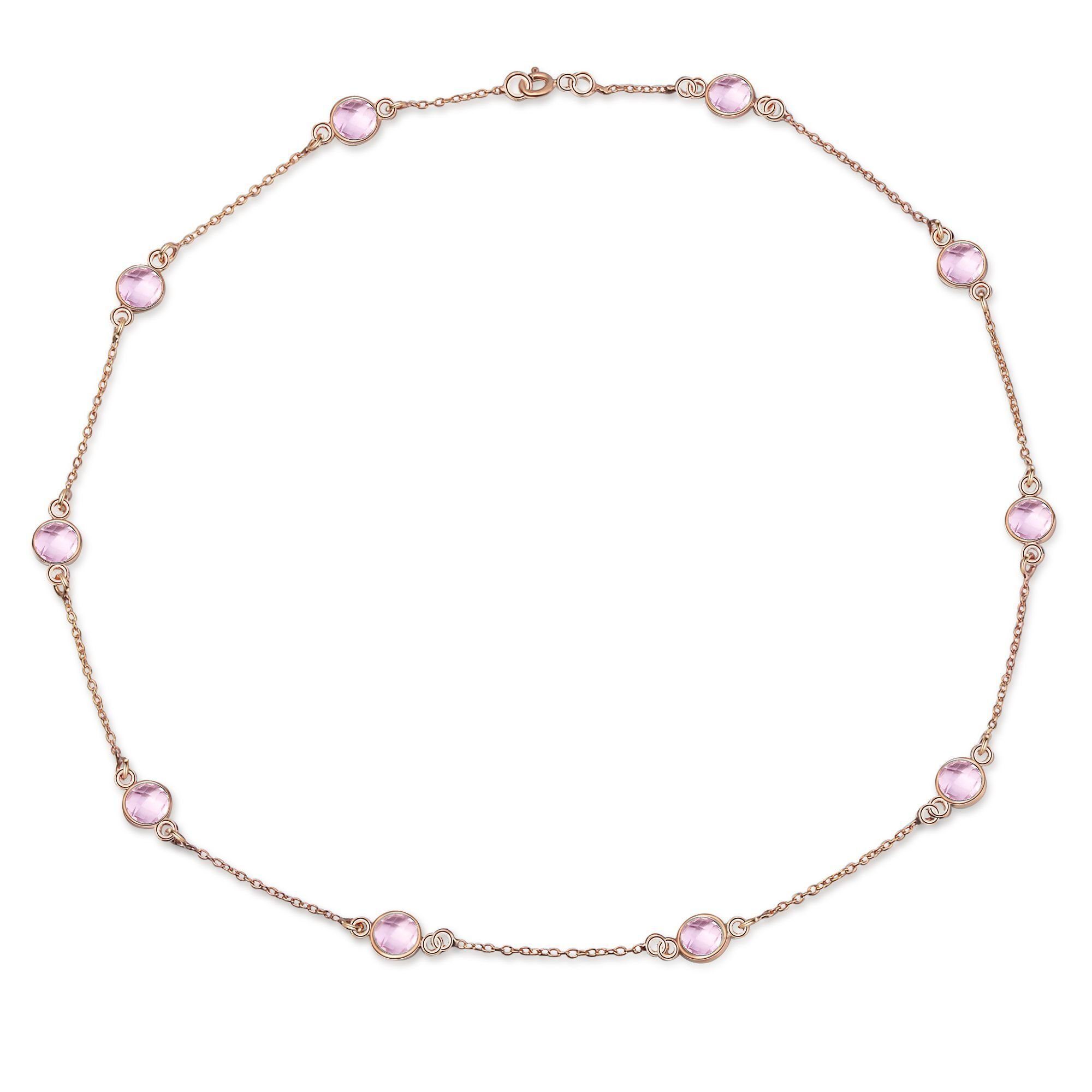 AILORIA Silberkette LAVANDE halskette pink quarz (1-tlg), 925 Sterling Silver mit 10 Edelsteinen goldfarben